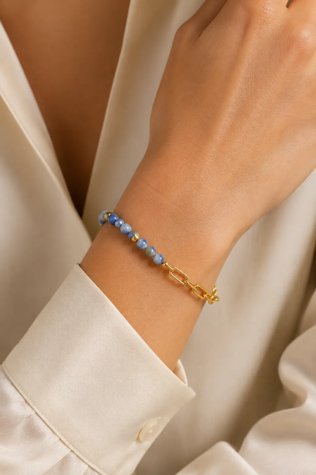 Natural Stone & Paperclip Chain Half Hybrid Bracelet sold by IslandHaze product image thumbnail 3