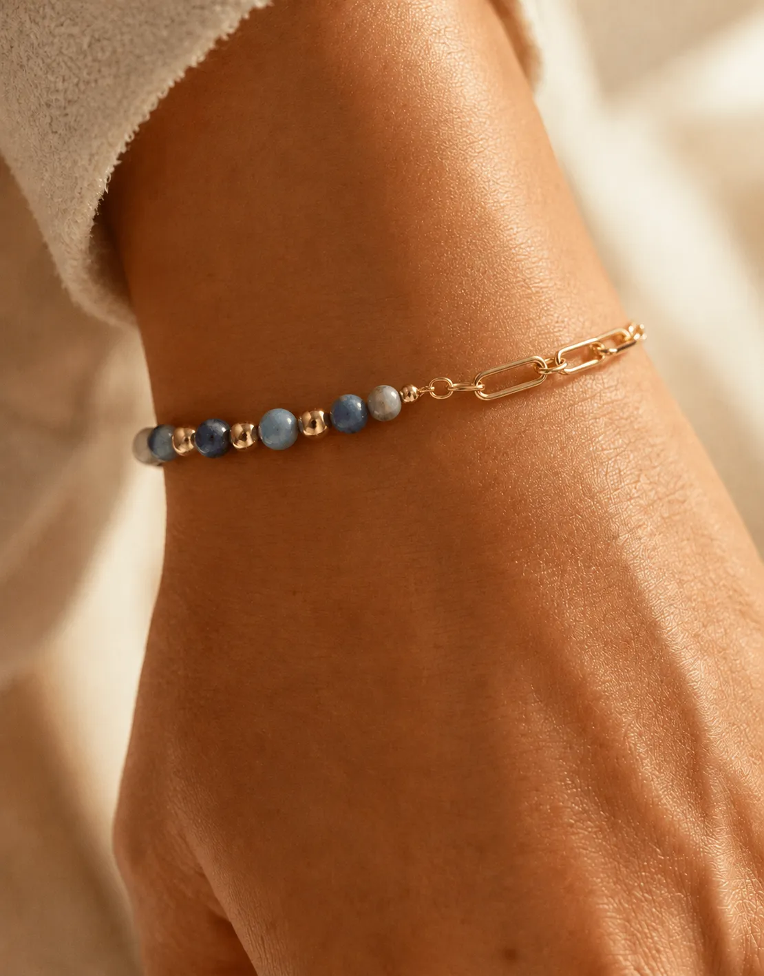 Natural Stone & Paperclip Chain Half Hybrid Bracelet sold by IslandHaze product image thumbnail 2