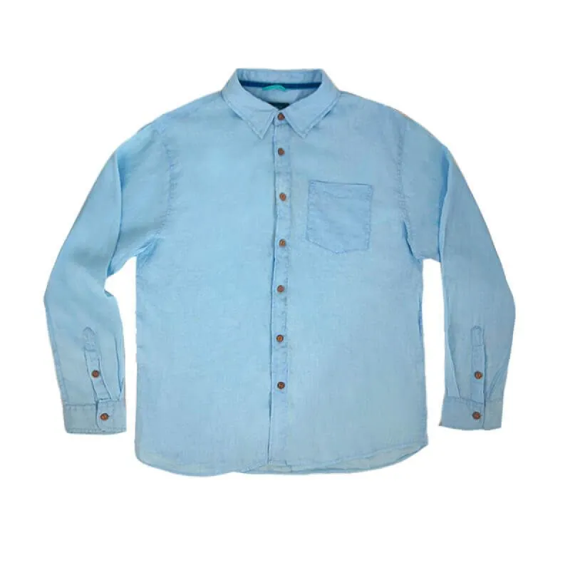 Hawaiian Linen Long Sleeve Shirt LT.BLUE sold by IslandHaze