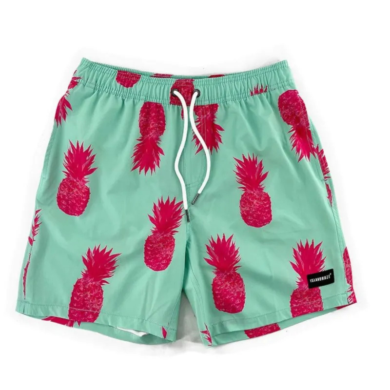 Men's 6'' Stretch Printed Volley Pineapple Swim Trunks-PINA COLADA sold by IslandHaze