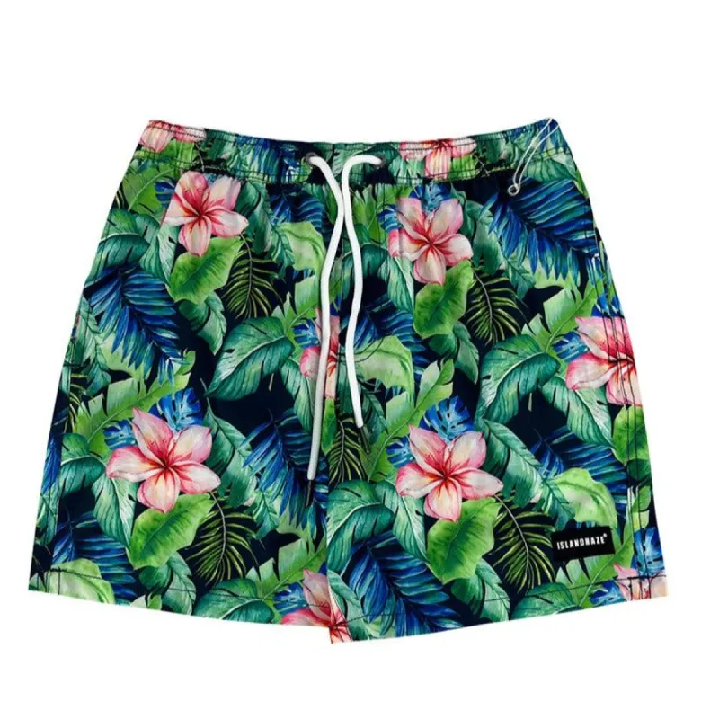 Men's 6'' Stretch Printed Volley Green Swim Trunks-Greenado sold by IslandHaze