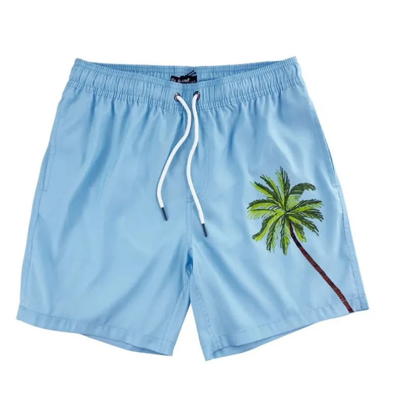 Men's 6'' Inseam embroidered swim trunks-Palm Pastel sold by IslandHaze