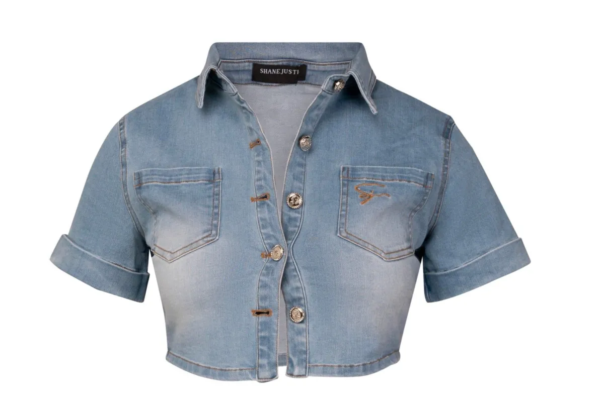 Dirty Denim Crop Shirt Blue sold by Shane Justin