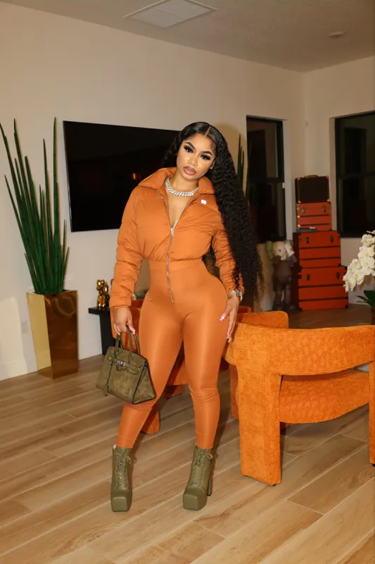 Rex Puffer Jumpsuit Brown sold by Shane Justin
