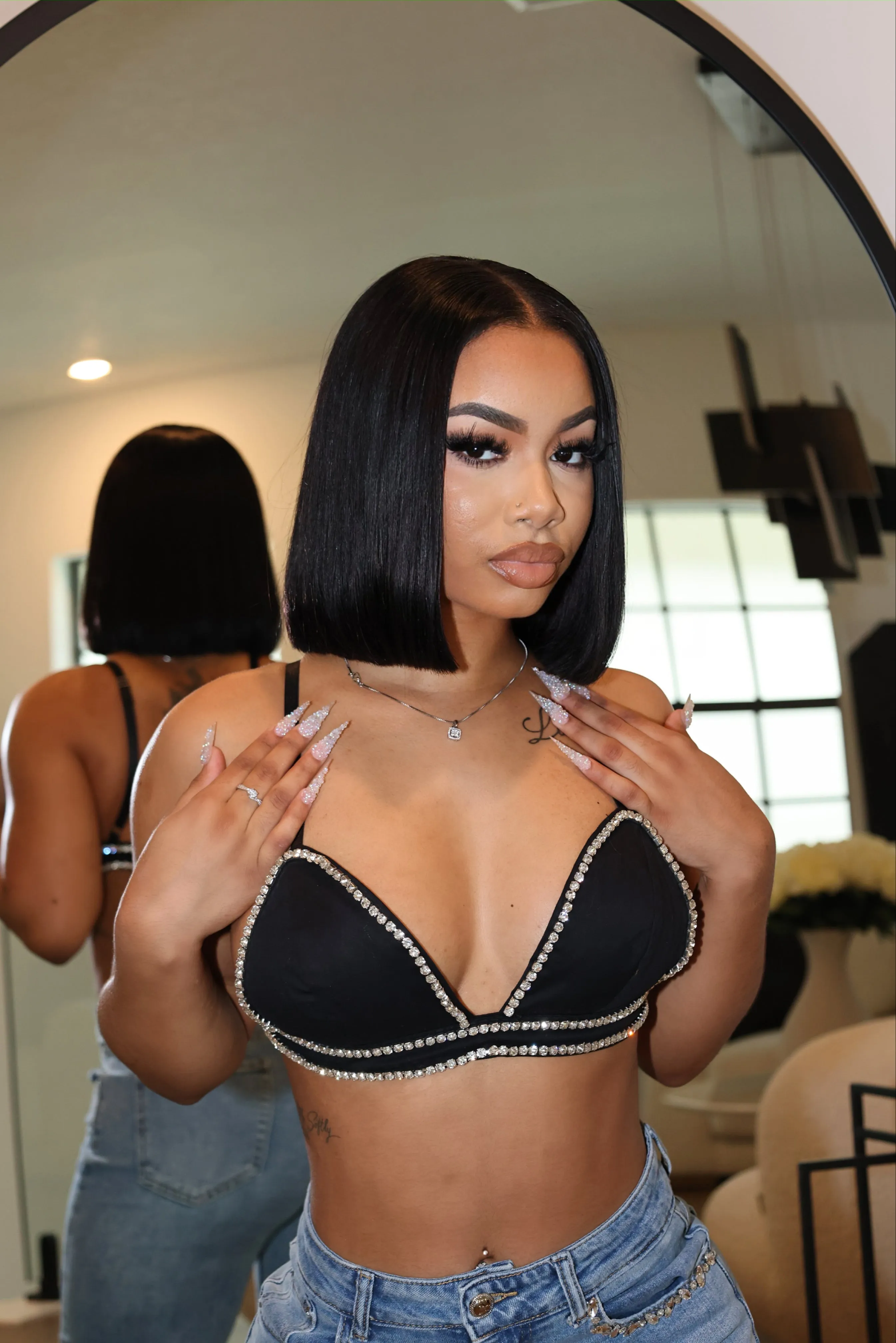 Triangle Crystal Bra Black sold by Shane Justin