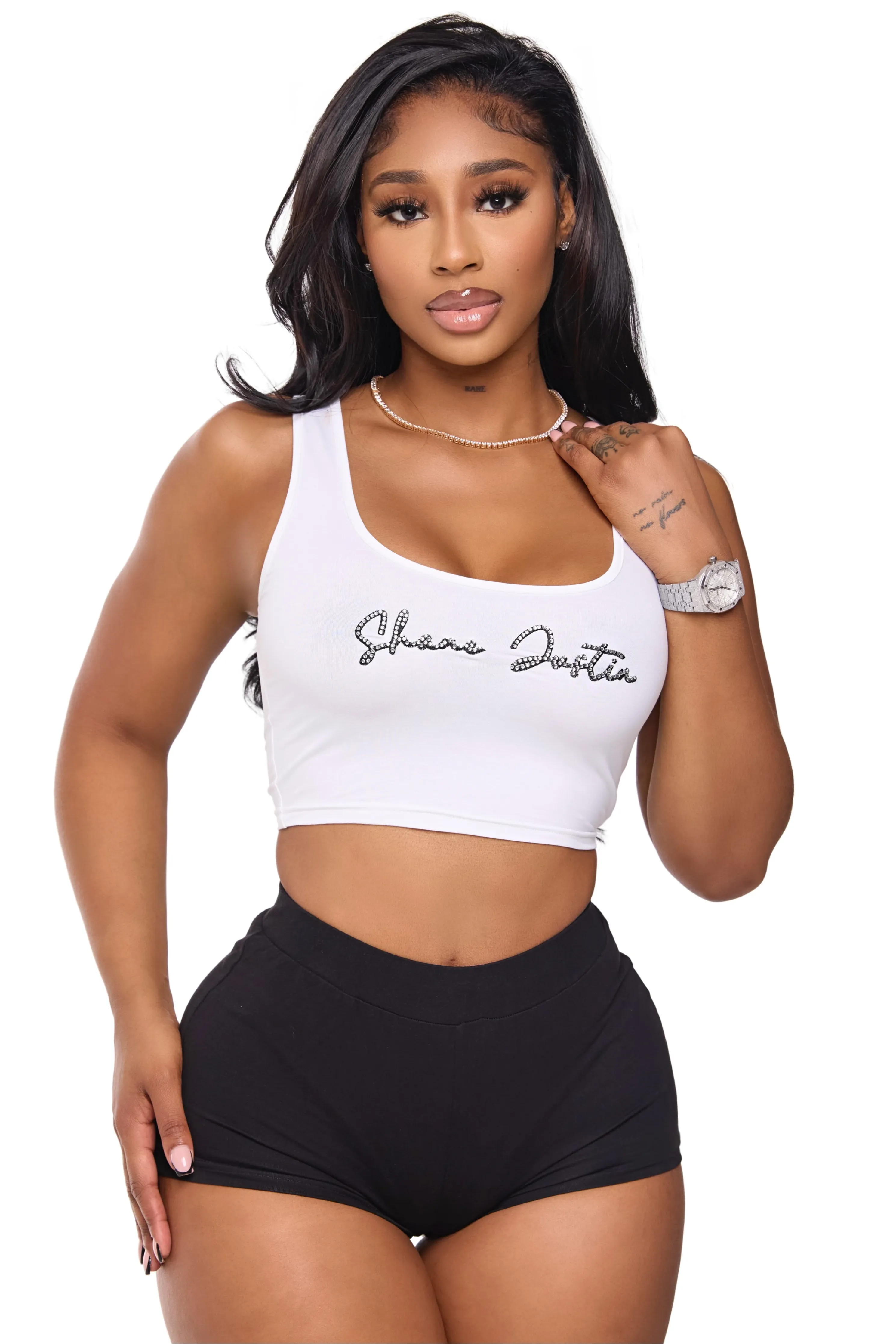Signature Crop Tank White sold by Shane Justin