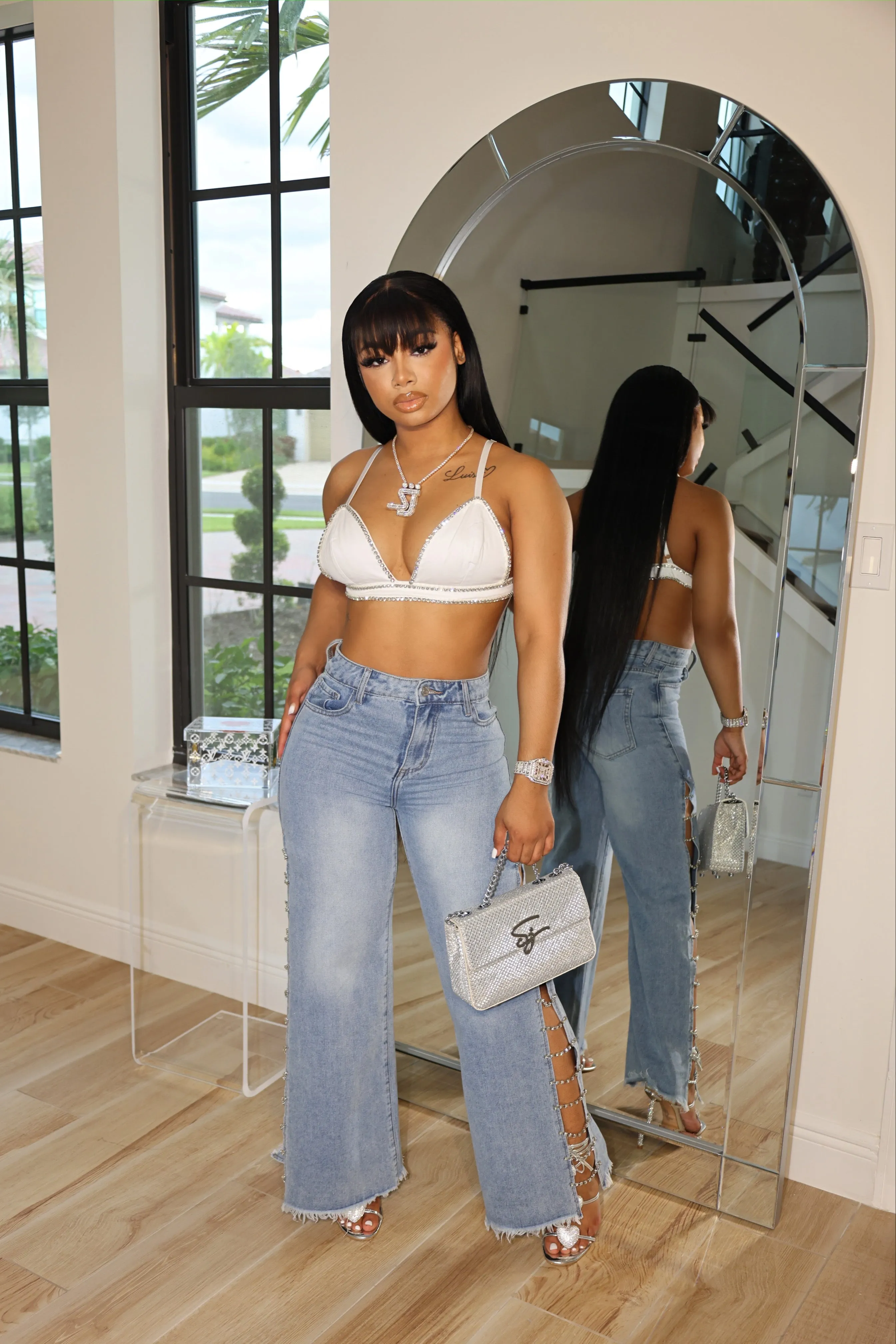 Triangle Crystal Bra White sold by Shane Justin product image thumbnail 3