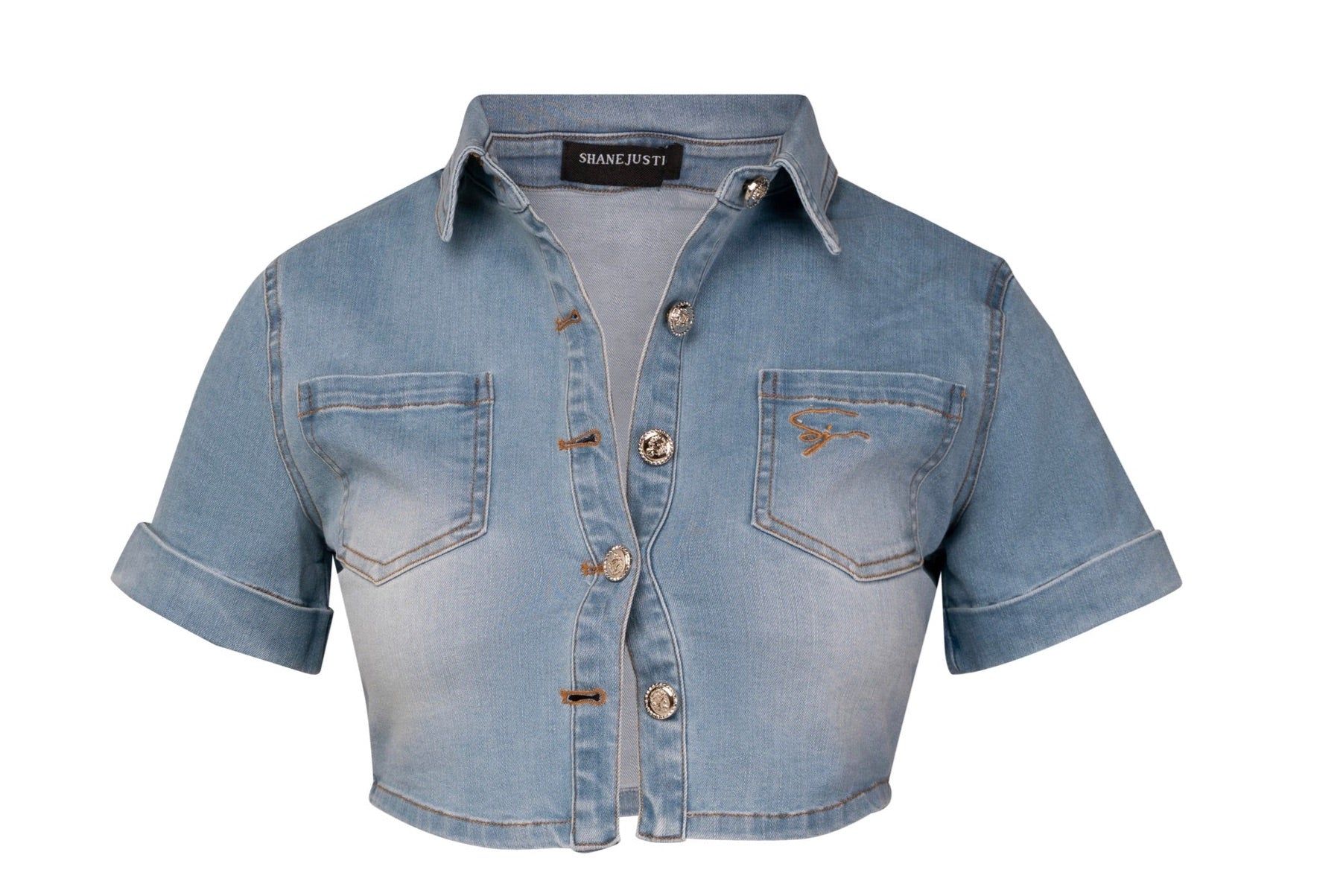 Dirty Denim Crop Shirt Blue sold by Shane Justin