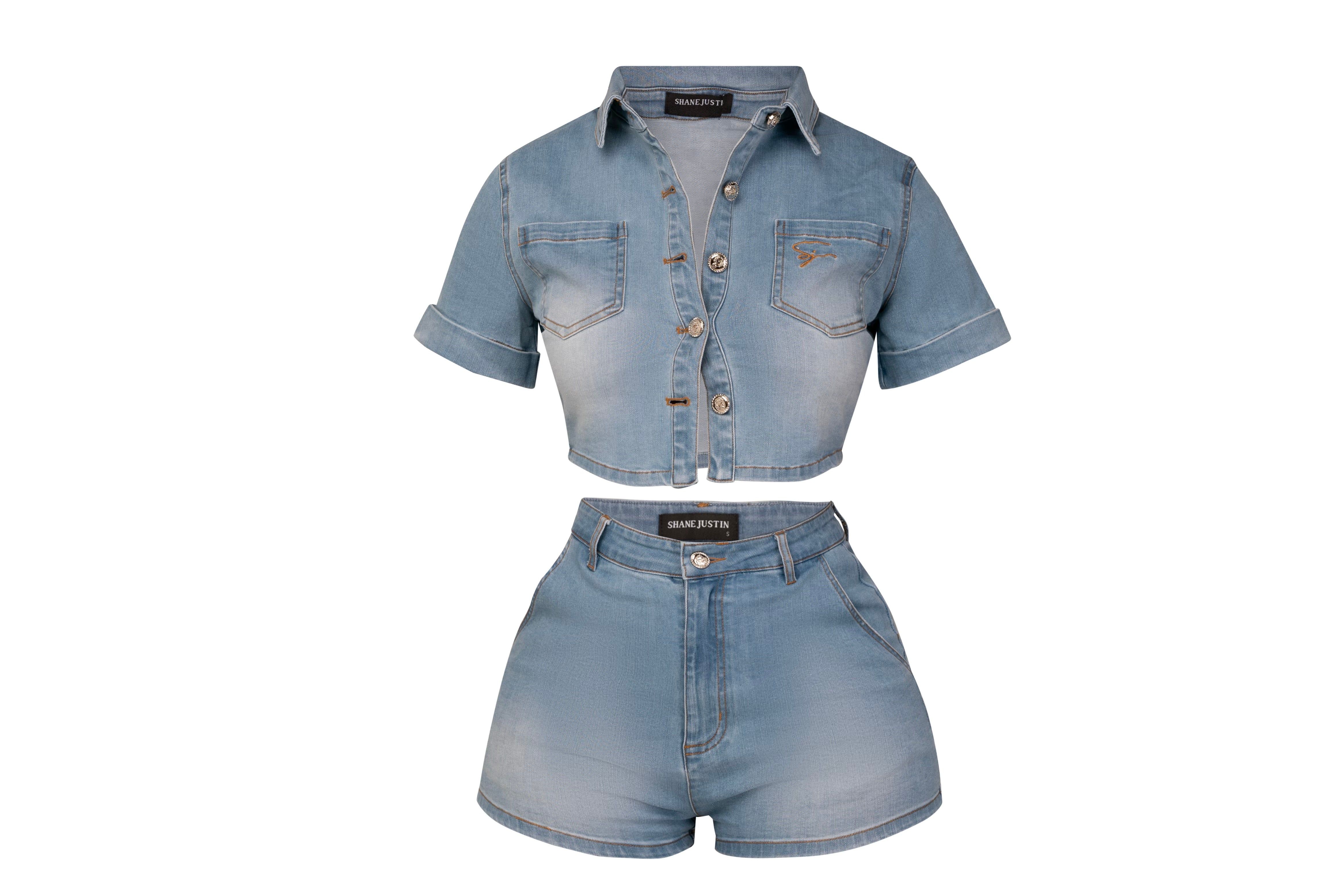 Dirty Denim Crop Shirt Blue sold by Shane Justin product image thumbnail 3