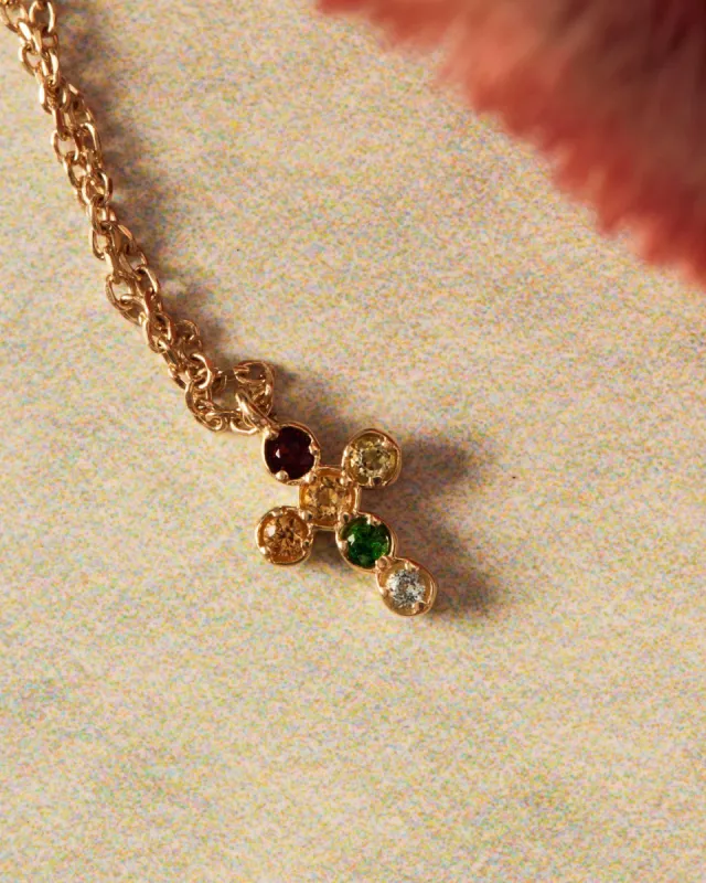 Forever Cross Necklace : 9k Solid Gold : Sapphire : Topaz sold by Apodemia