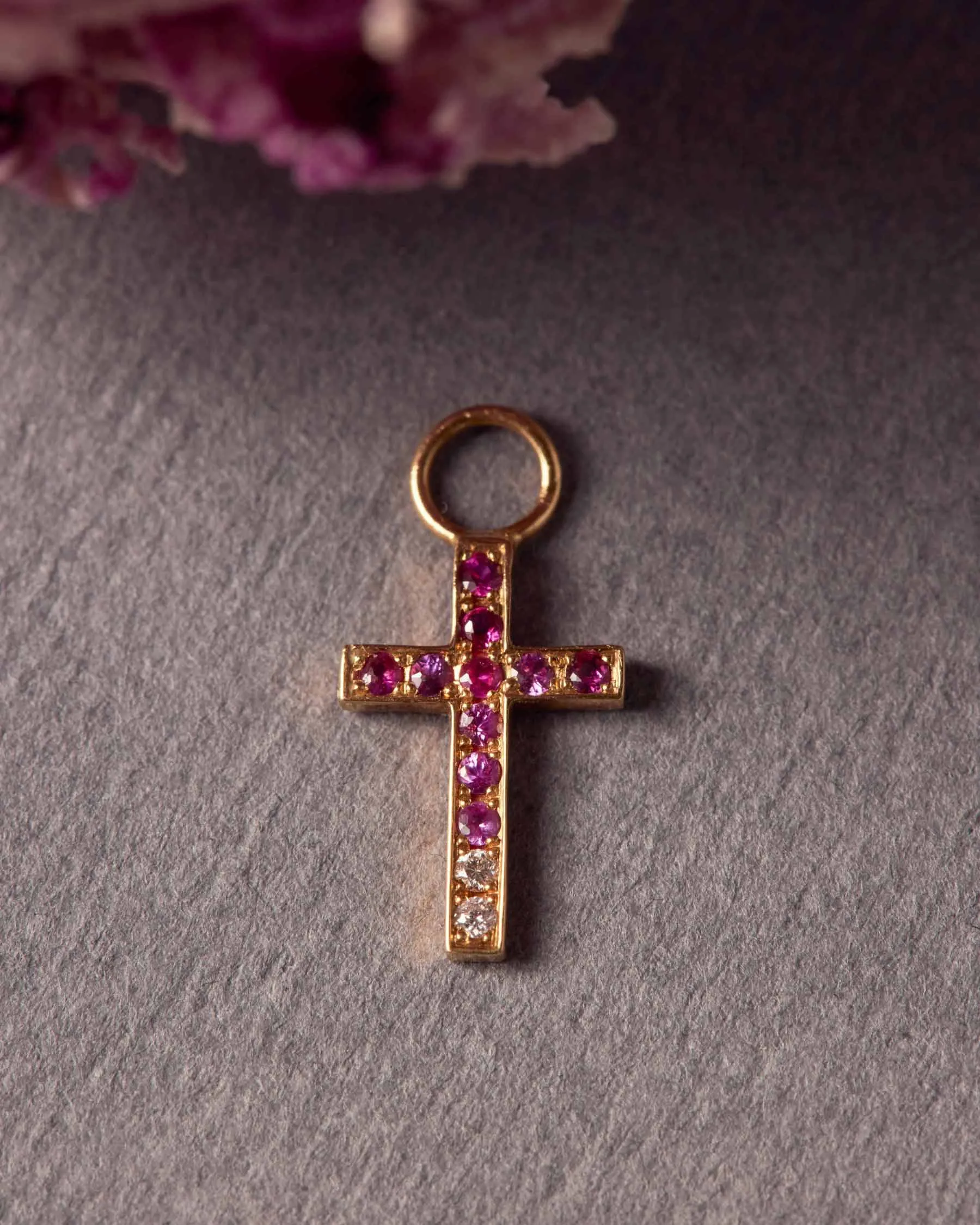 Charm Cross Solid Gold 18K Forever | Diamonds | Sapphire | Ruby sold by Apodemia