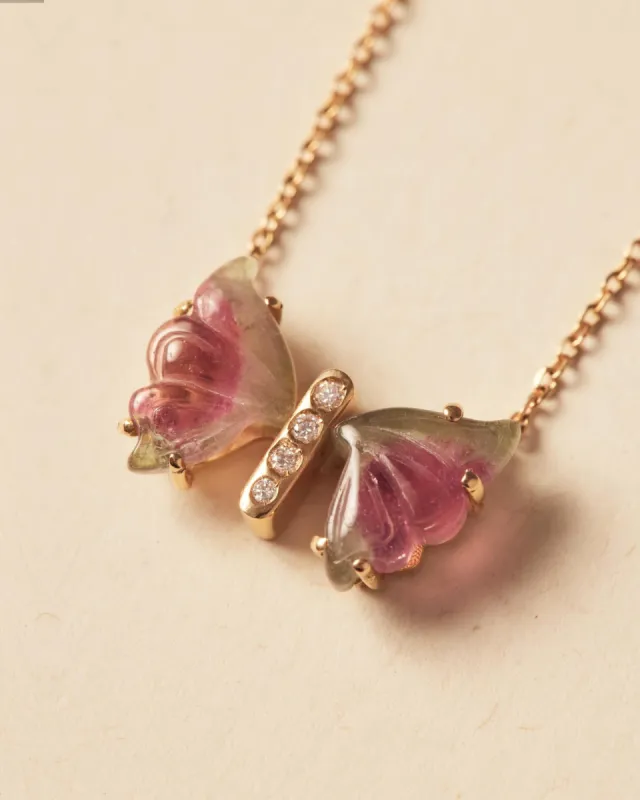 Forever Butterfly Necklace : 18k Solid Gold : Diamonds : Multicolor Tourmalines : Multicolor Tourmalines sold by Apodemia