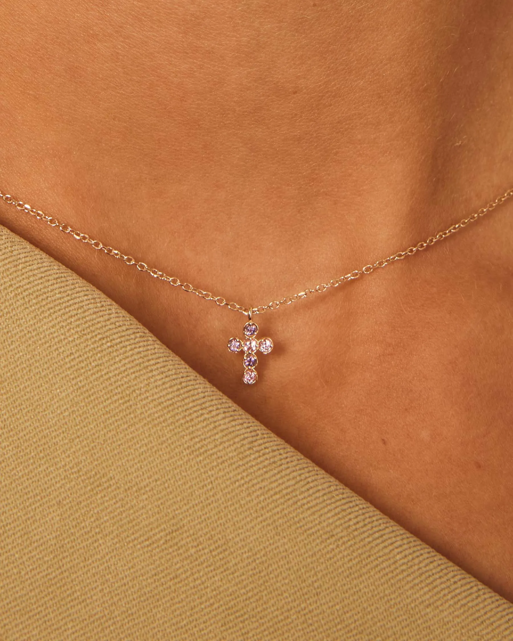 Cross Necklace : Solid Gold 9k : Pink Sapphire : Amethyst sold by Apodemia product image thumbnail 3