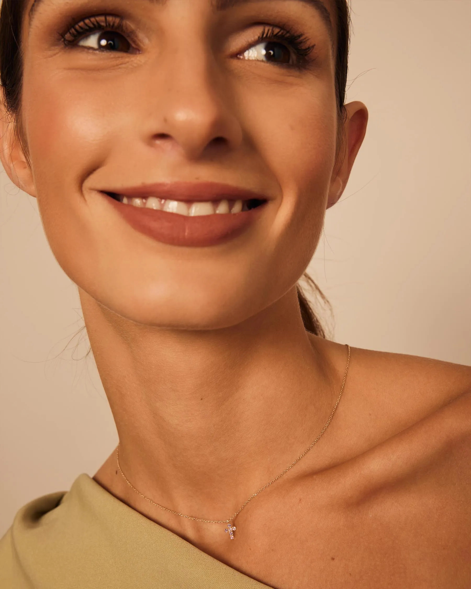 Cross Necklace : Solid Gold 9k : Pink Sapphire : Amethyst sold by Apodemia product image thumbnail 2