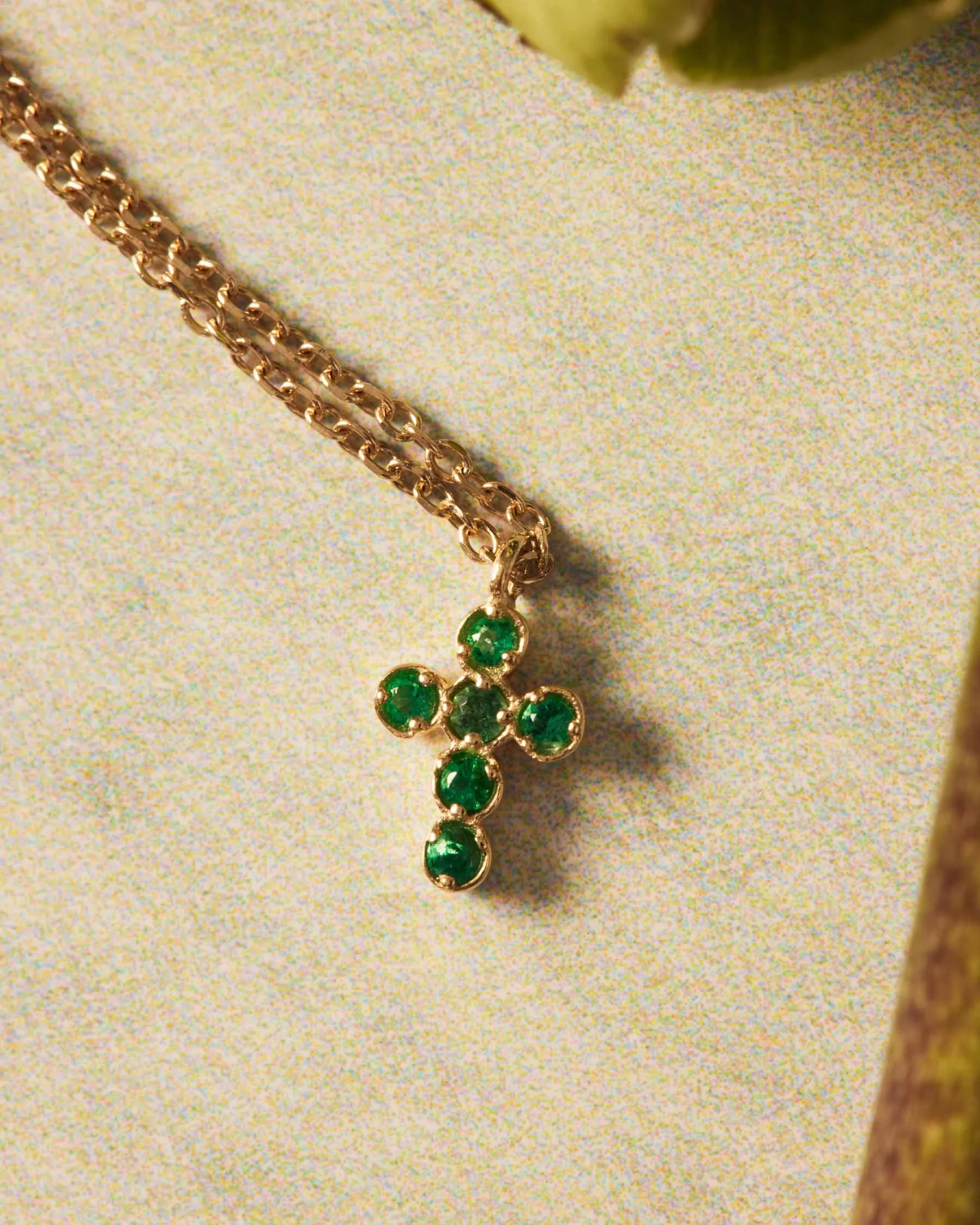 Cross Necklace : Solid Gold 9k : Emerald sold by Apodemia