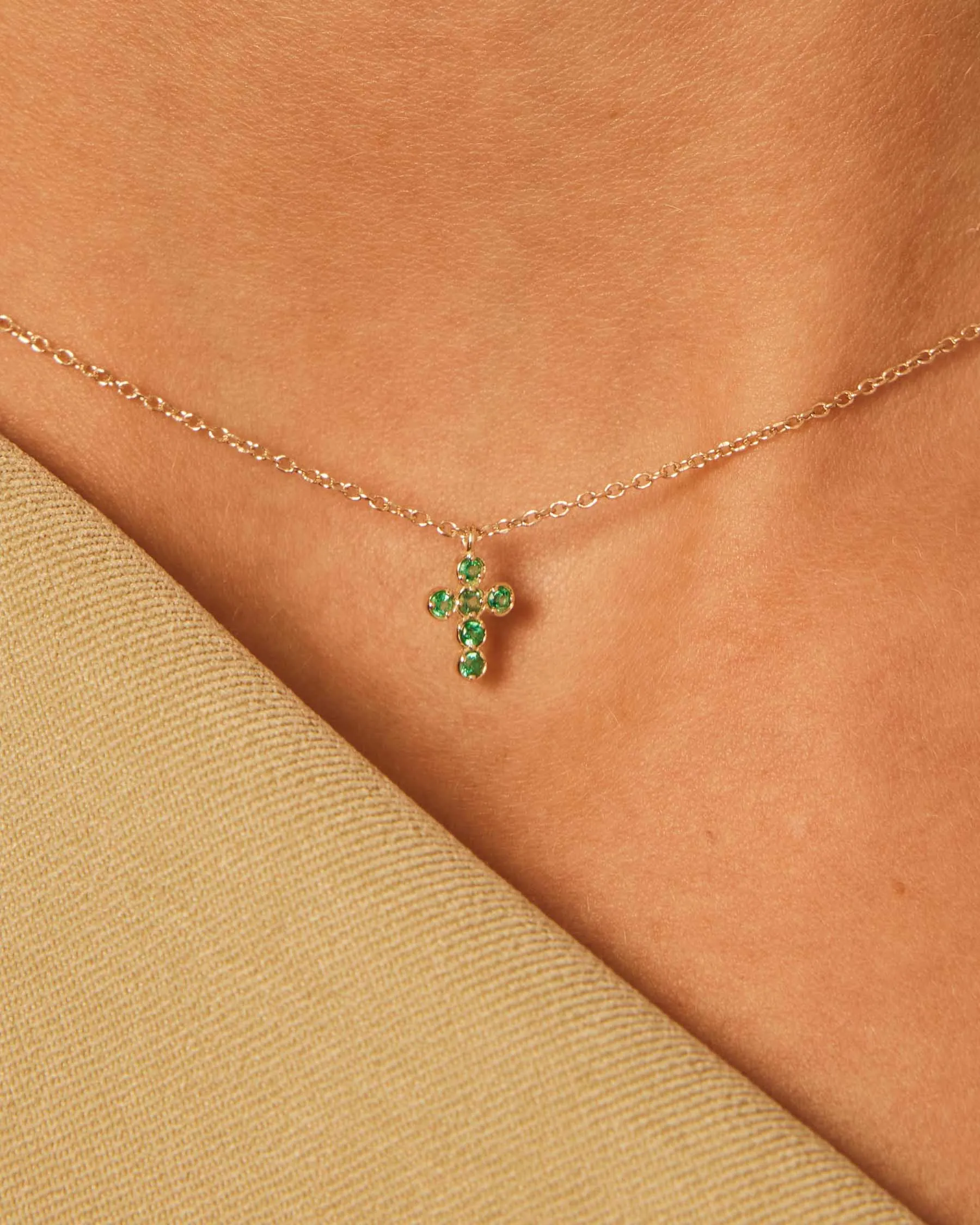 Cross Necklace : Solid Gold 9k : Emerald sold by Apodemia product image thumbnail 4
