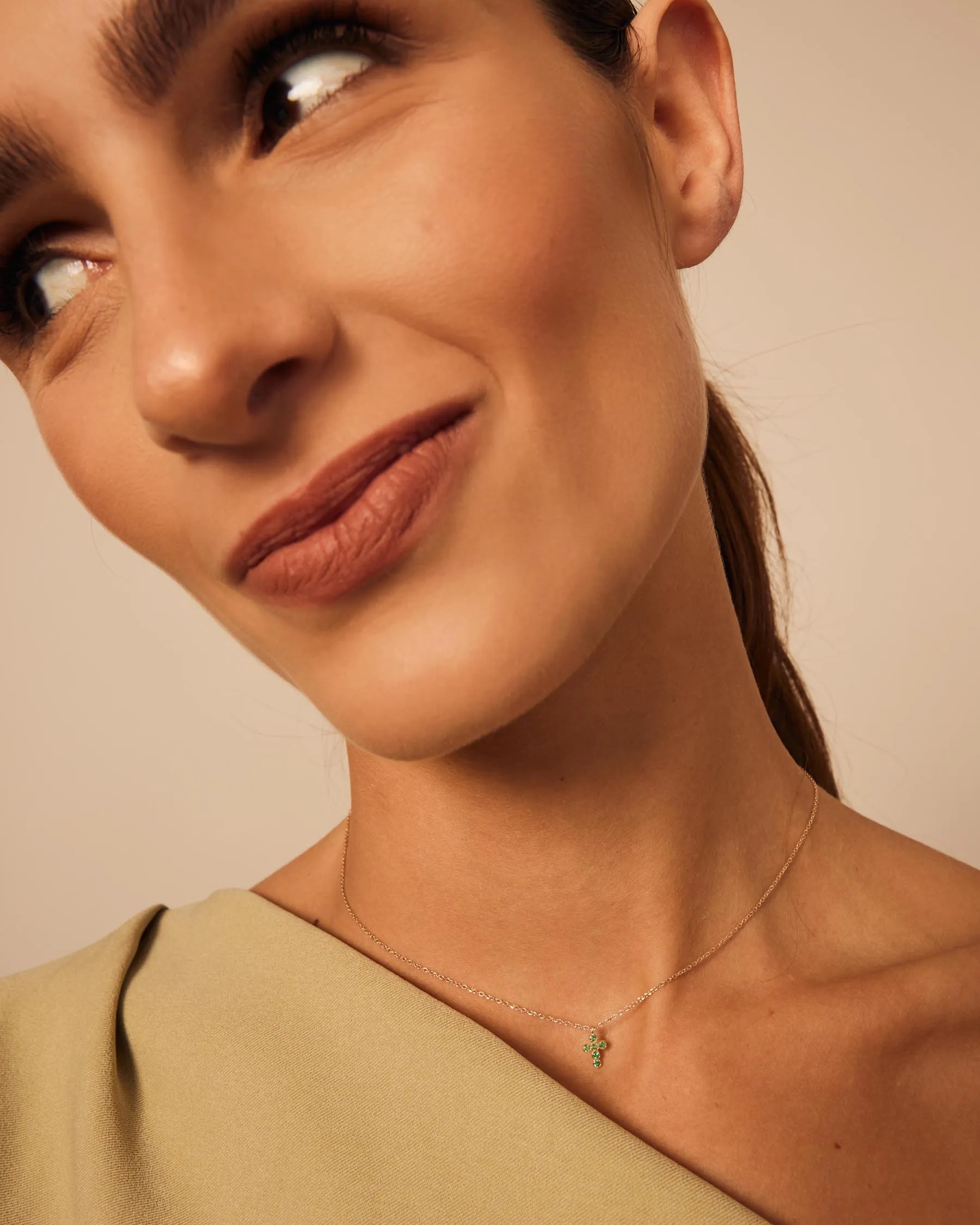 Cross Necklace : Solid Gold 9k : Emerald sold by Apodemia product image thumbnail 3