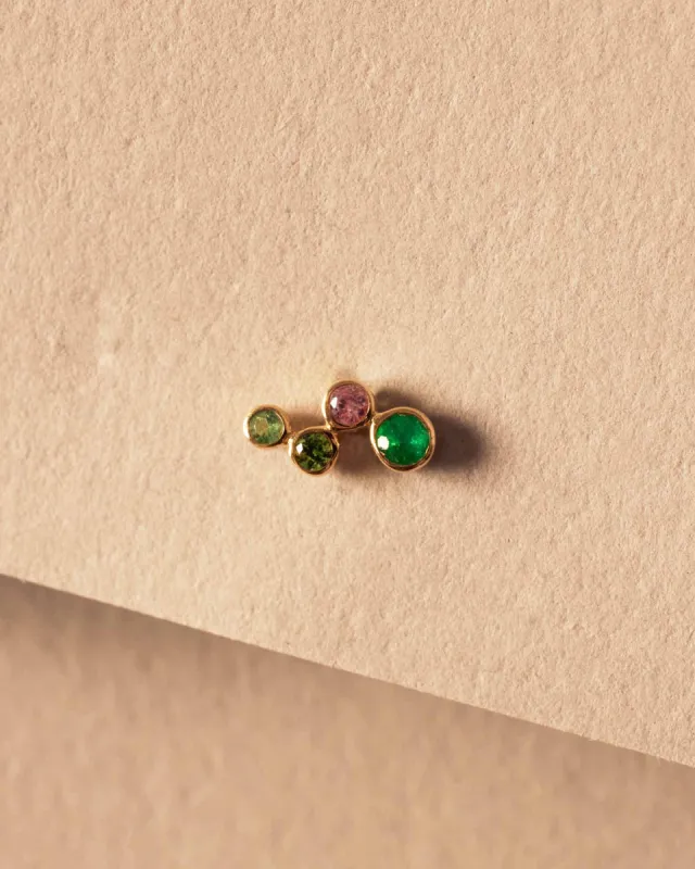 Multicolor Stud Forever Earrings : Solid Gold 9k : Emerald : Tsavorite : Pink Sapphire sold by Apodemia