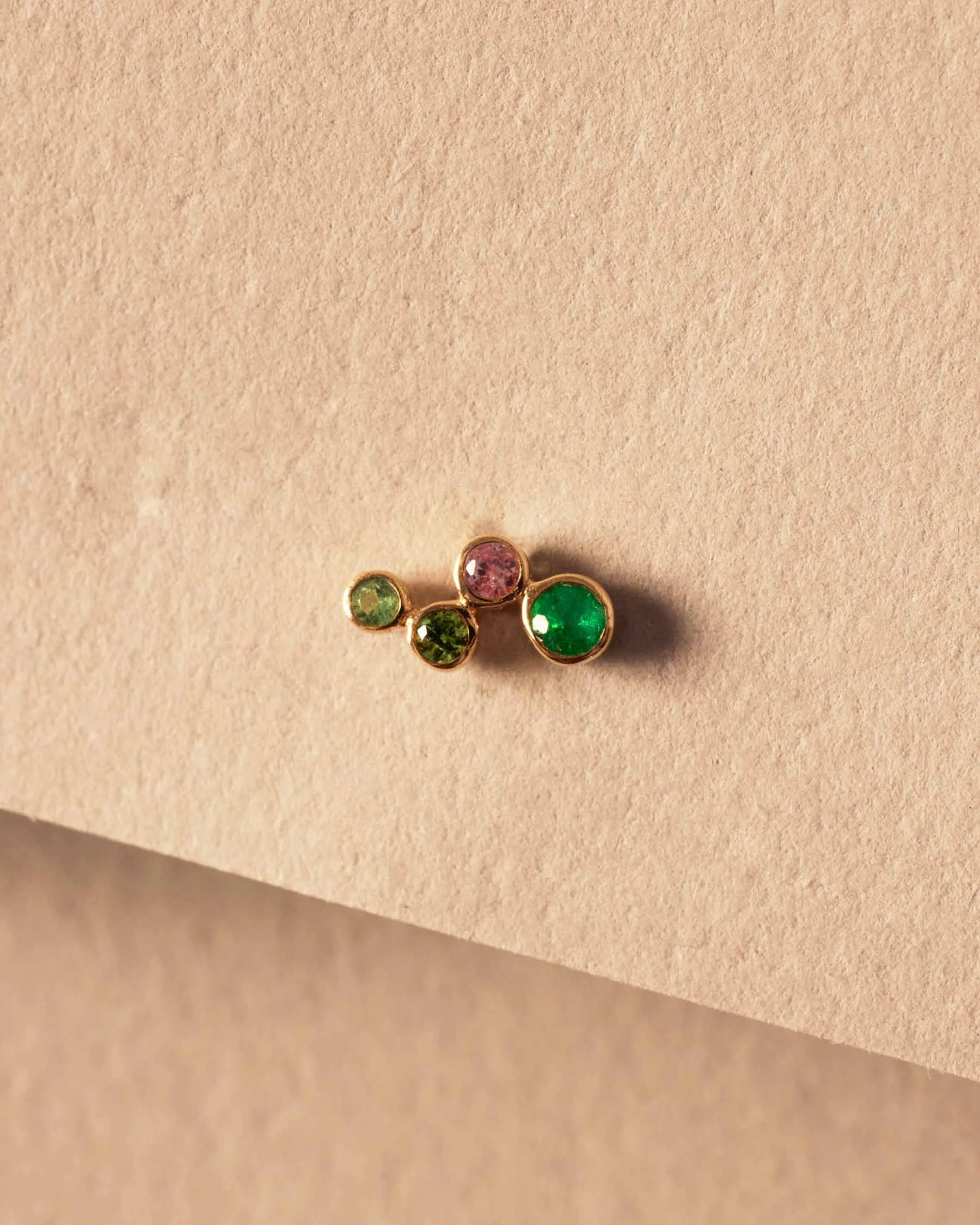 Multicolor Stud Forever Earrings : Solid Gold 9k : Emerald : Tsavorite : Pink Sapphire sold by Apodemia