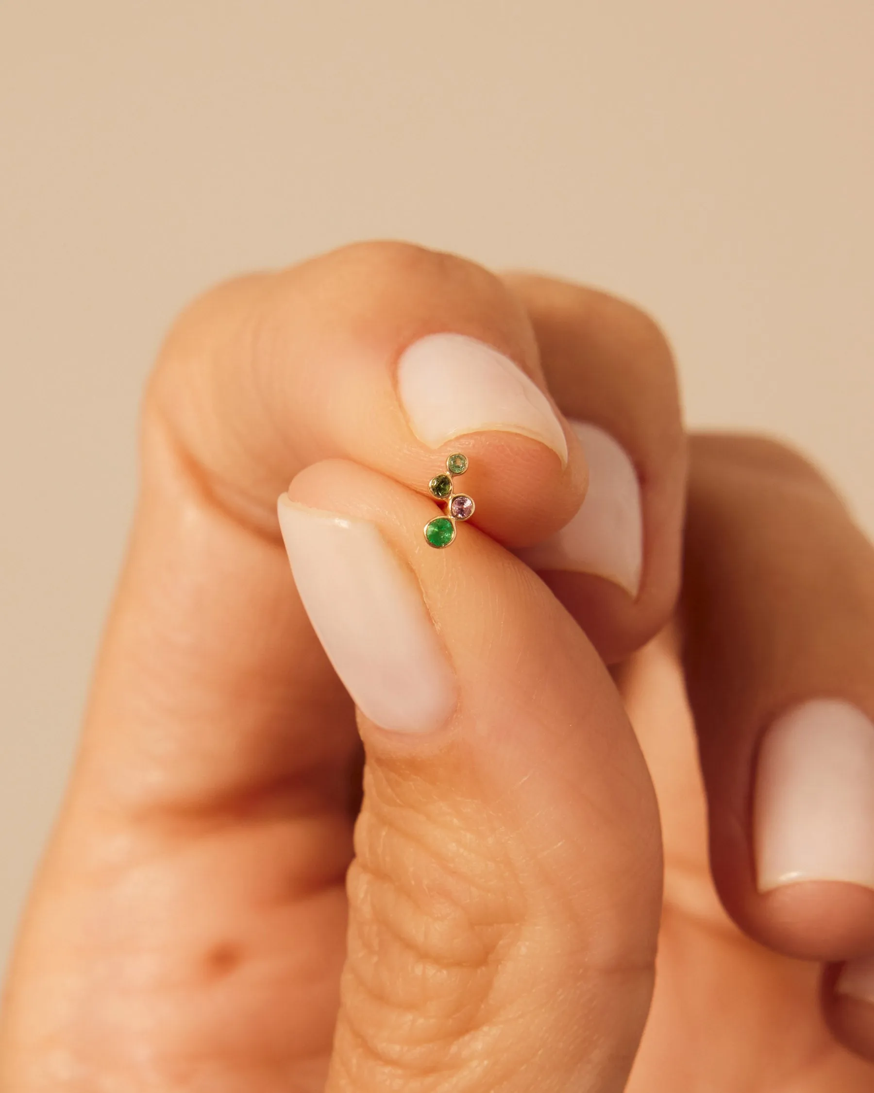 Multicolor Stud Forever Earrings : Solid Gold 9k : Emerald : Tsavorite : Pink Sapphire sold by Apodemia product image thumbnail 2