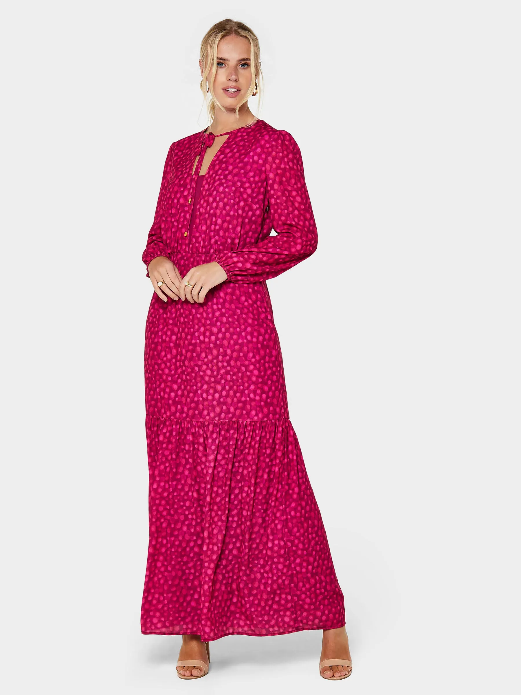 Fiona Spot Print Pink Maxi Dress sold by George W. Davies