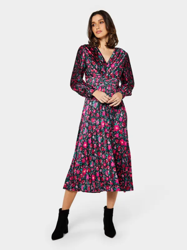 Vinnie Satin Floral Print Midi Dress sold by George W. Davies