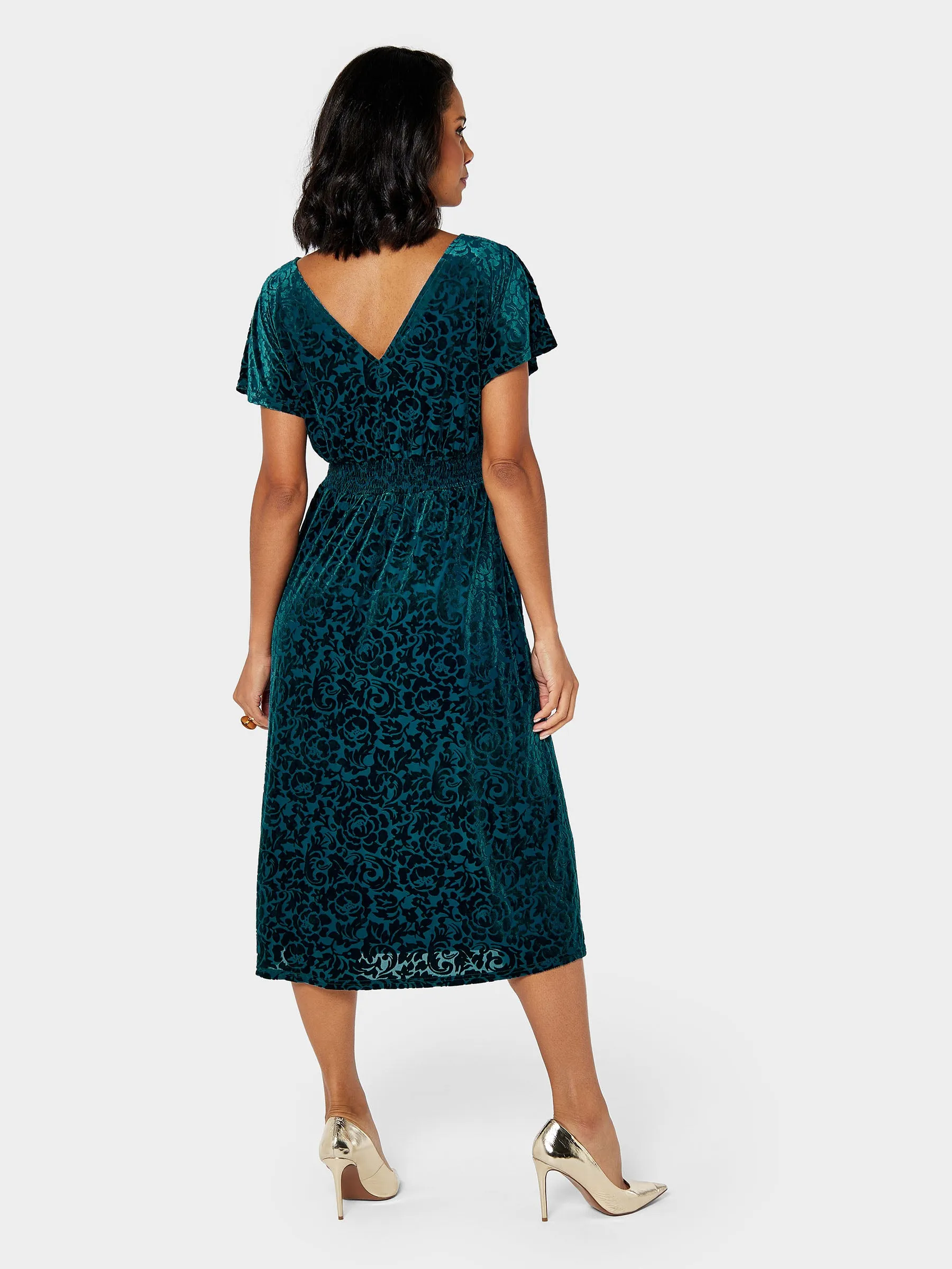 GWD Nadia Devore Velvet Teal Midi Dress sold by George W. Davies product image thumbnail 3