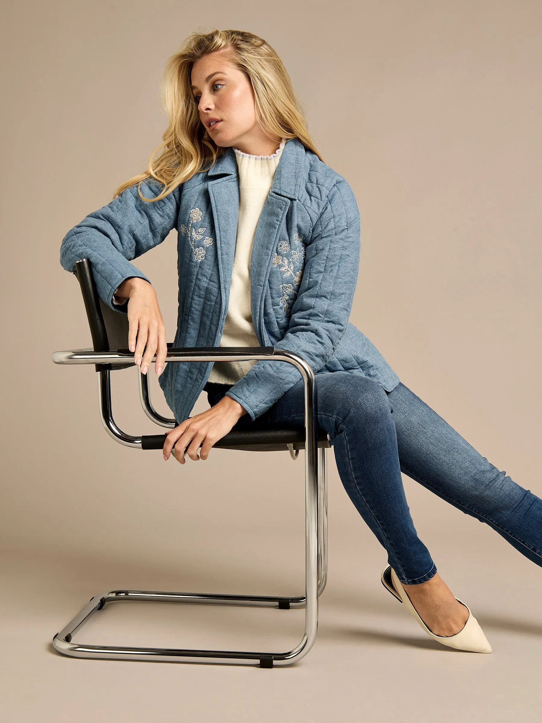 Demi Denim Quilted Tie Blazer sold by George W. Davies