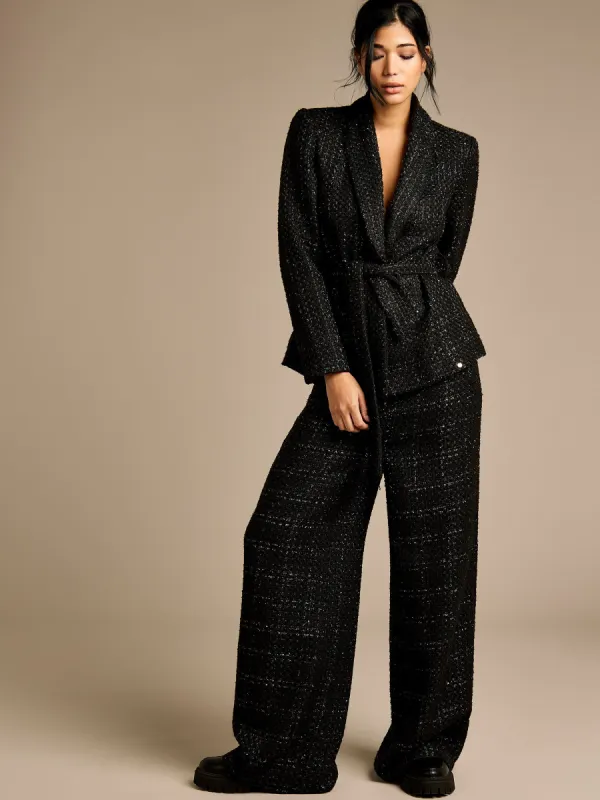 Claire Black Boucle Wide Leg Trouser sold by George W. Davies