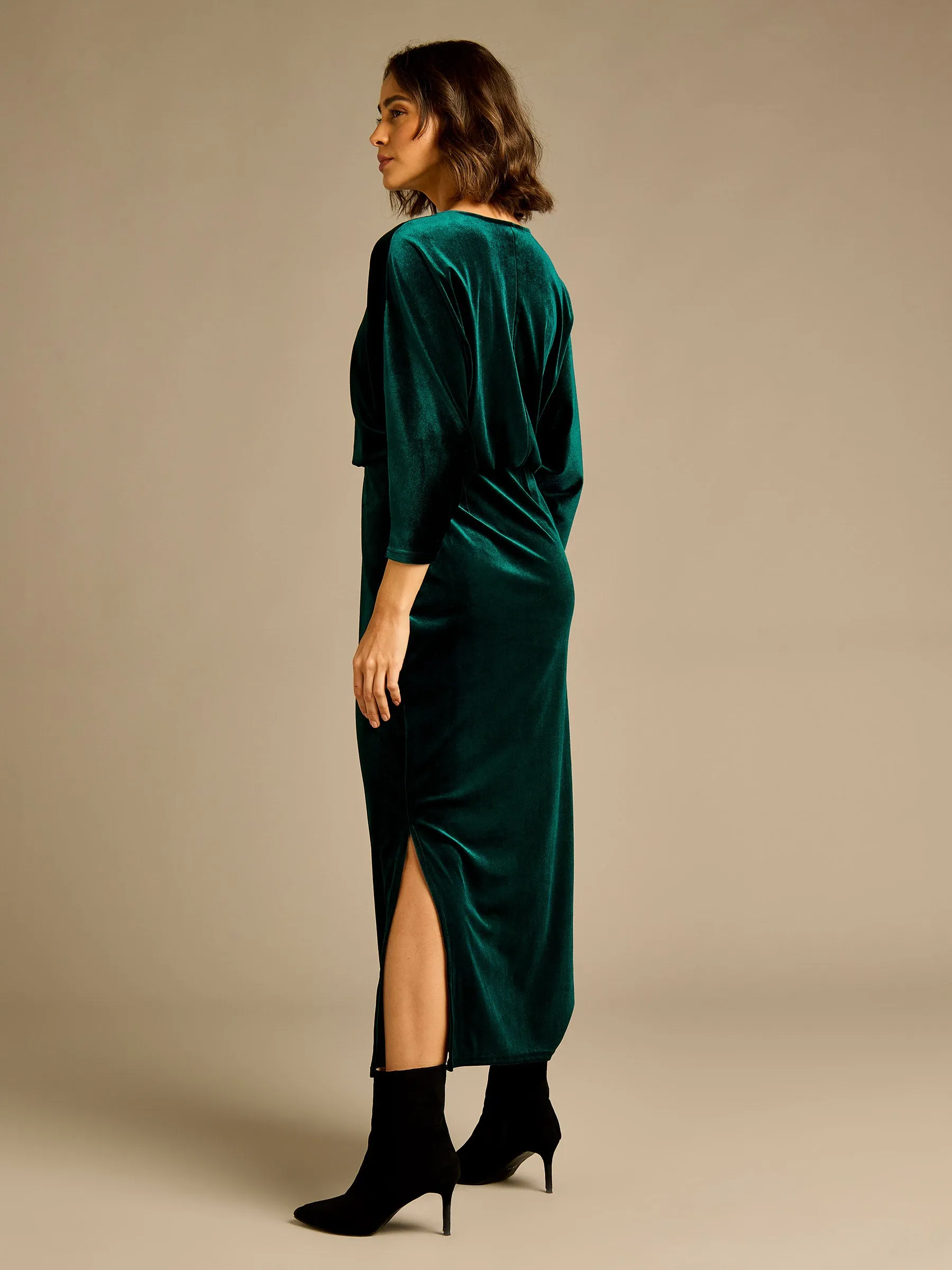 Carly Bottle Green Velvet Dress sold by George W. Davies product image thumbnail 3