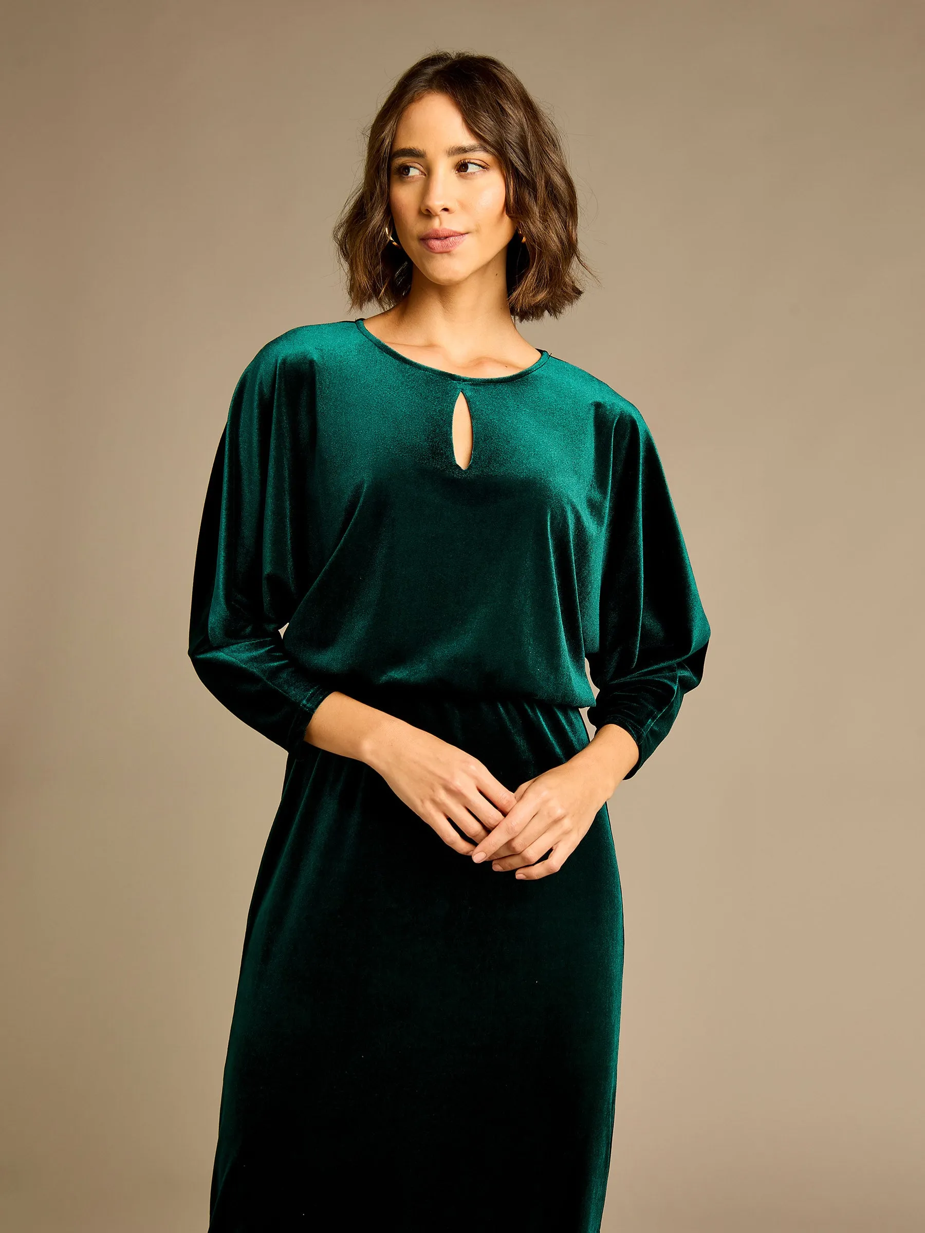 Carly Bottle Green Velvet Dress sold by George W. Davies product image thumbnail 2