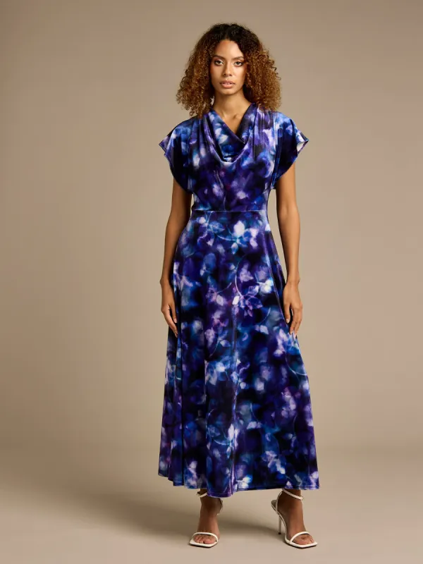 GWD Rylee Purple Velvet Printed Maxi Dress sold by George W. Davies