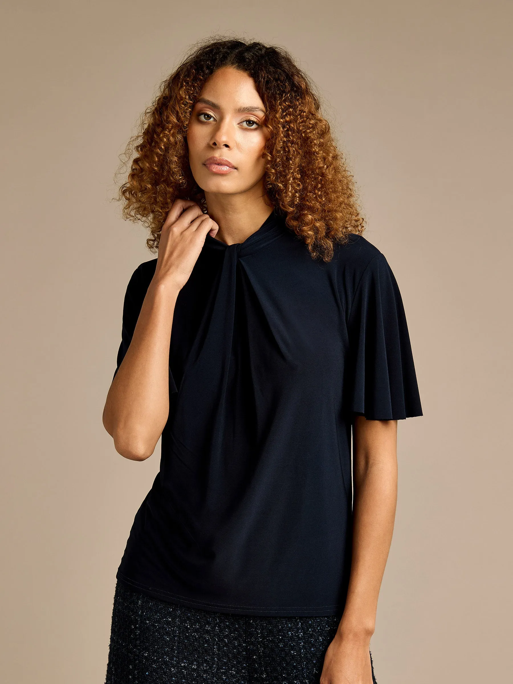 GWD Terry Navy Twist Neck Top sold by George W. Davies