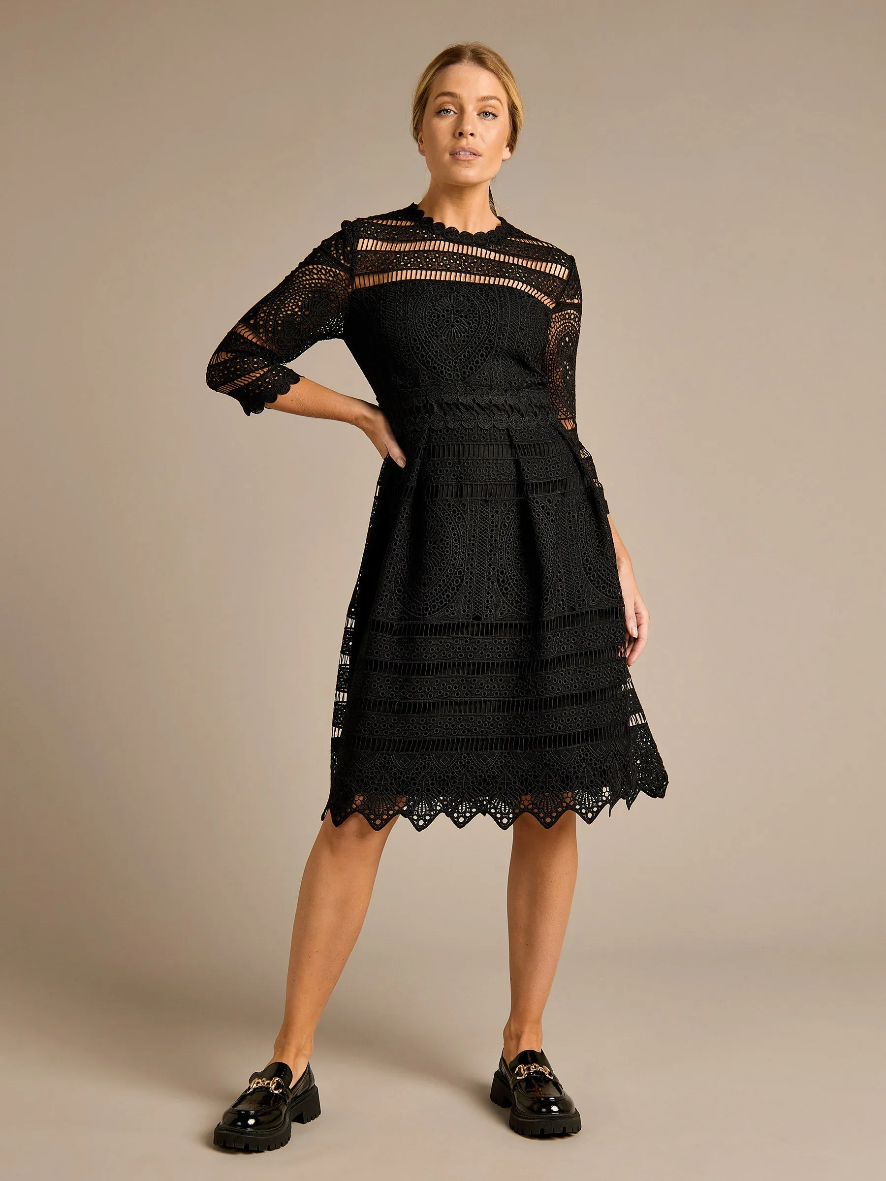 GWD Nicolette Lace Knee Length Black Dress sold by George W. Davies product image thumbnail 2