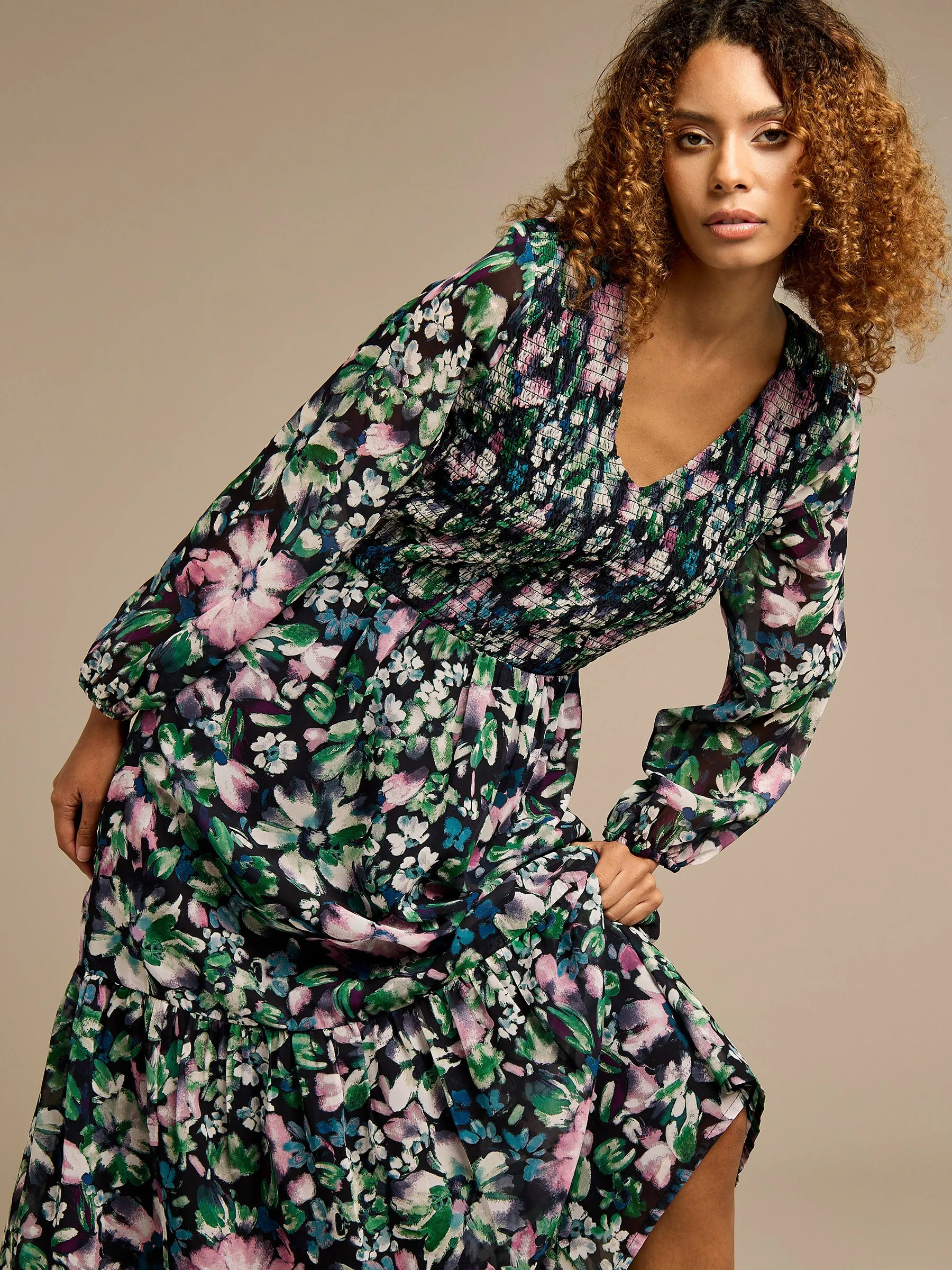 GWD Sasha Floral Printed Tiered Maxi Dress sold by George W. Davies