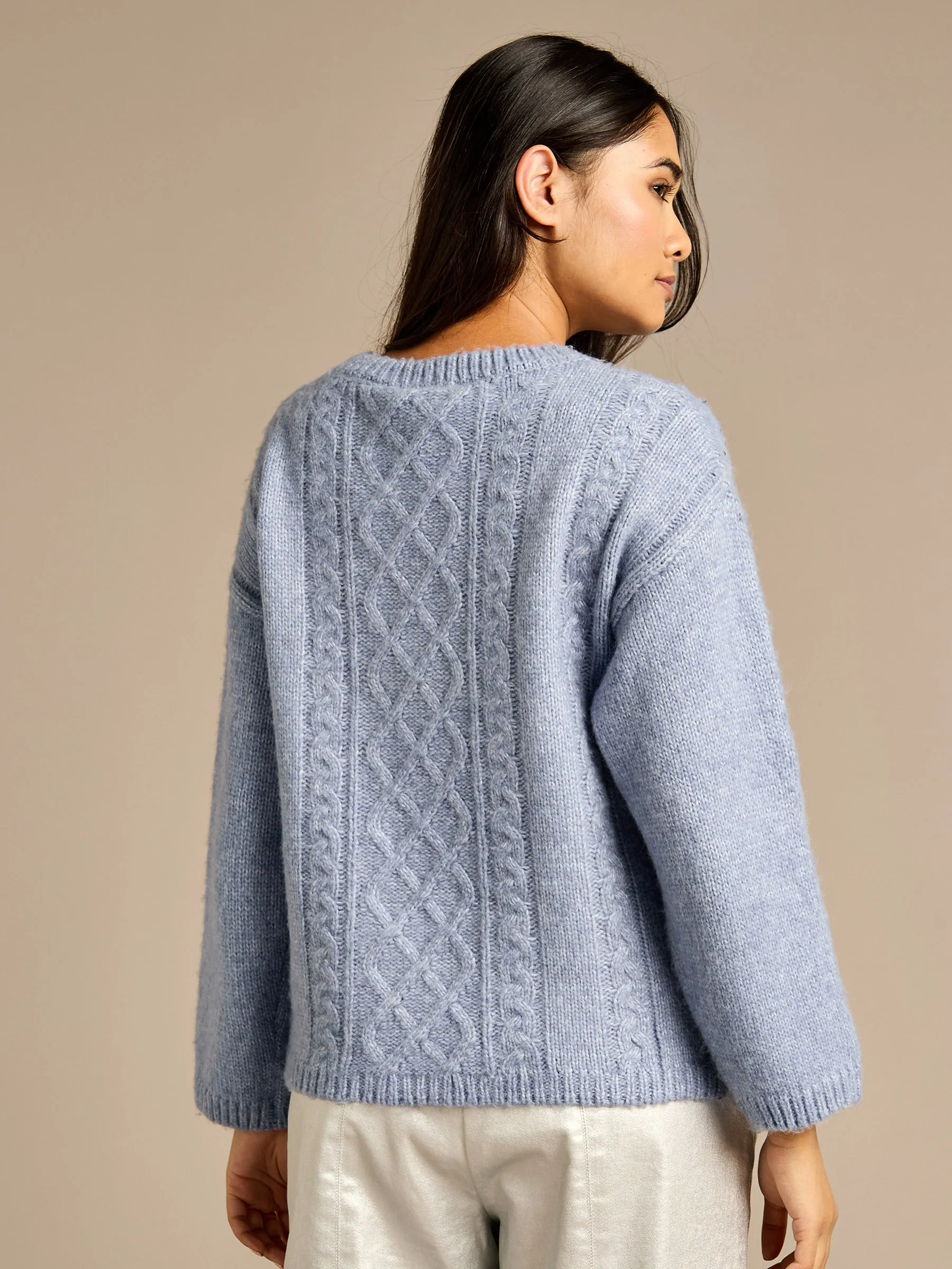 GWD Jerica Blue Wool Cable Knit Diamanté Jumper sold by George W. Davies product image thumbnail 2