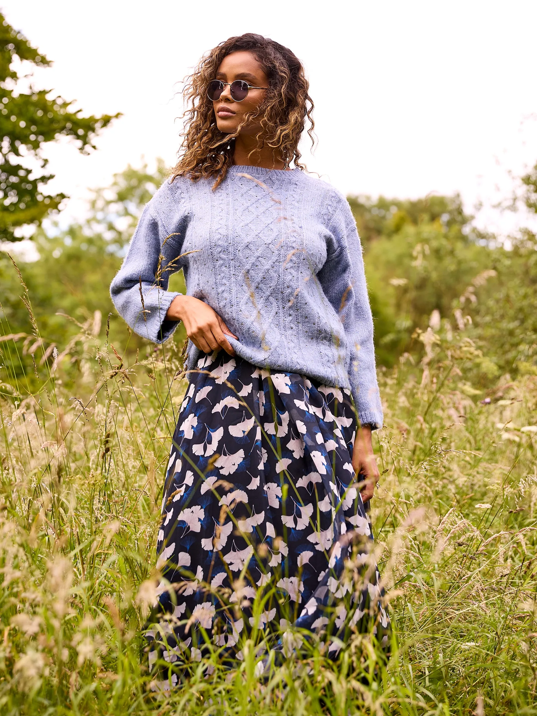 GWD Jerica Blue Wool Cable Knit Diamanté Jumper sold by George W. Davies product image thumbnail 5