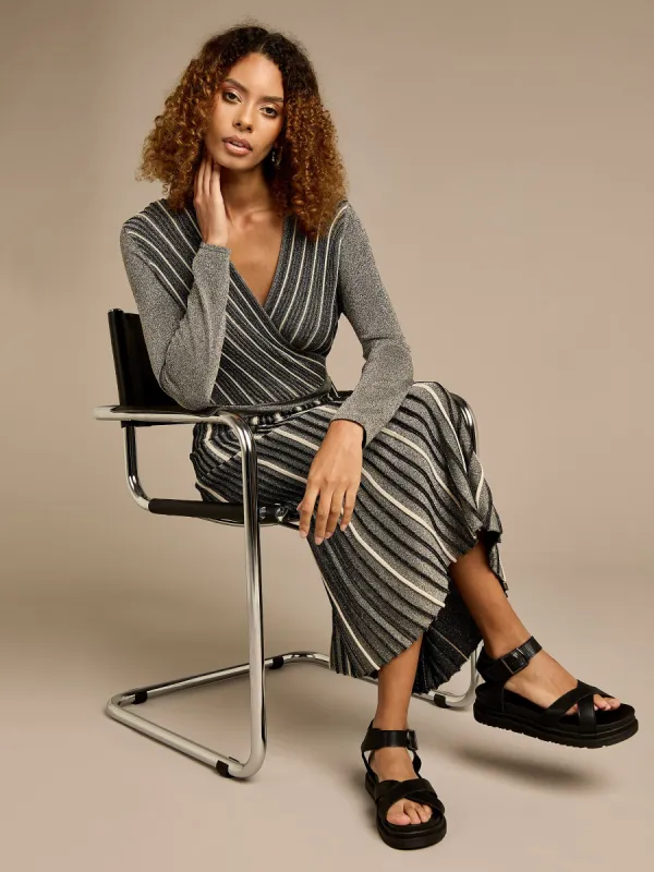GWD Eliza Striped Metallic Knitted Midi Dress sold by George W. Davies