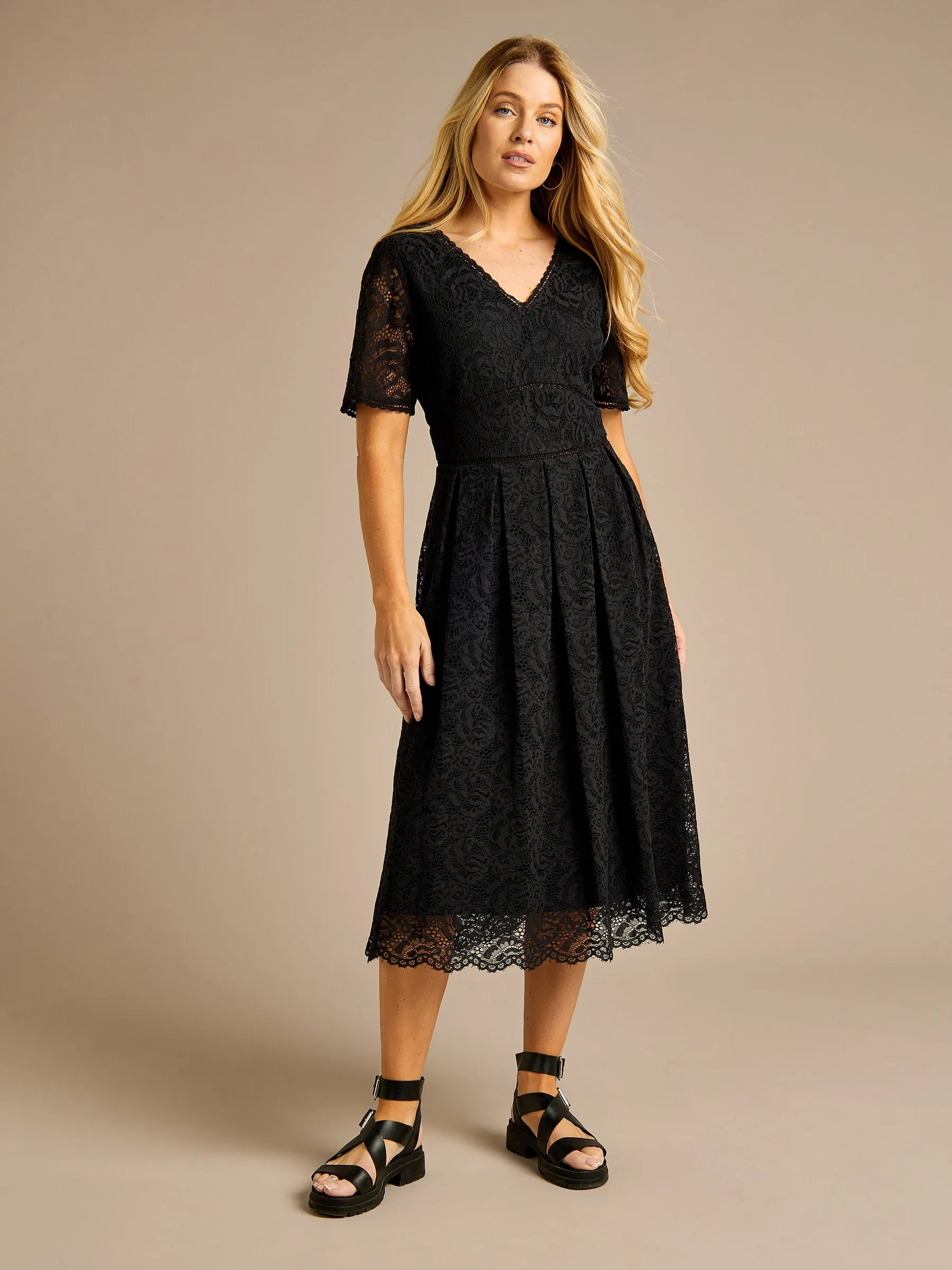 GWD Alannah Soft Lace Black Midi Dress sold by George W. Davies product image thumbnail 2