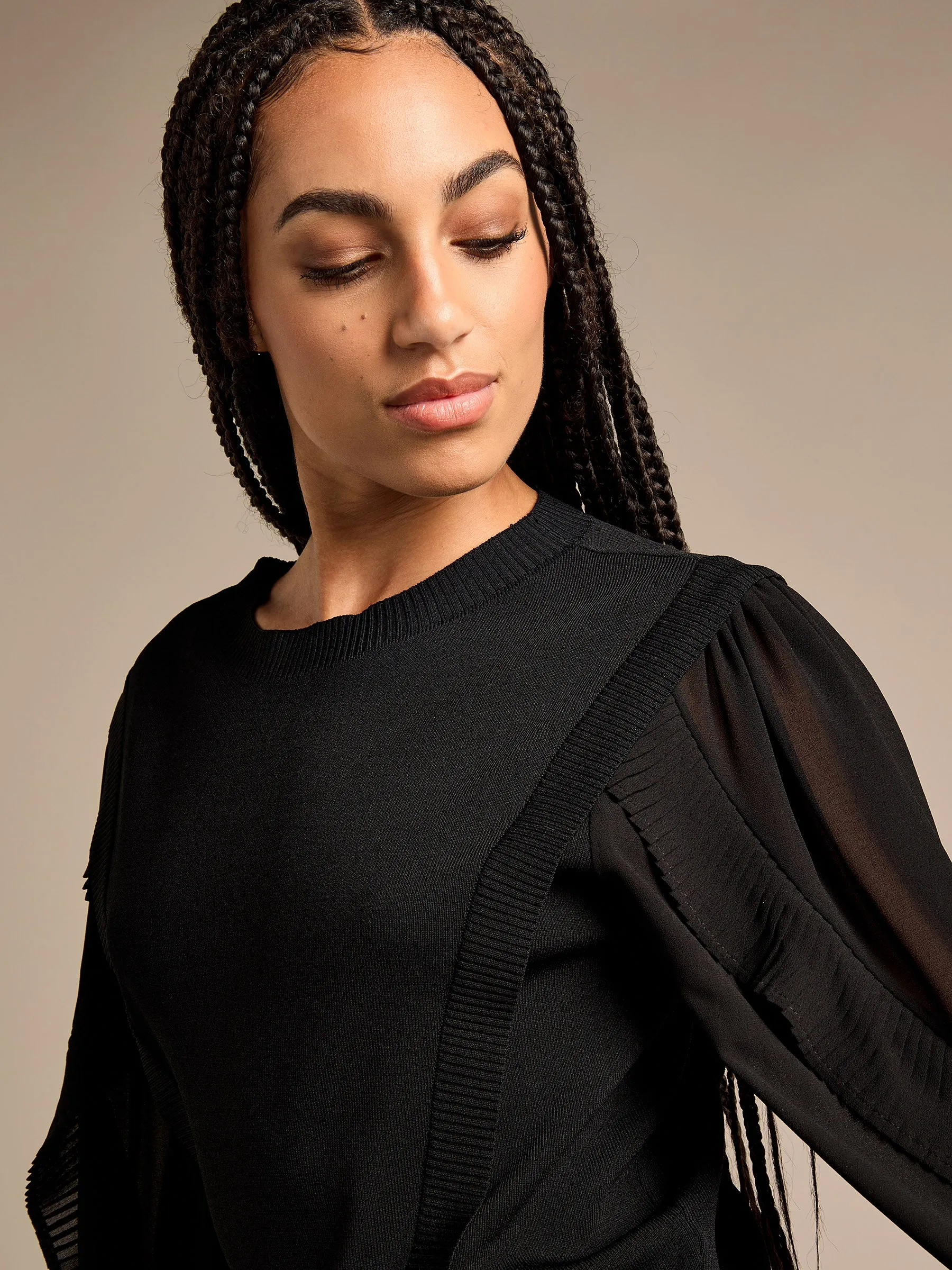 GWD Tammy Ruffle Chiffon Sleeve Knitted Top sold by George W. Davies product image thumbnail 4