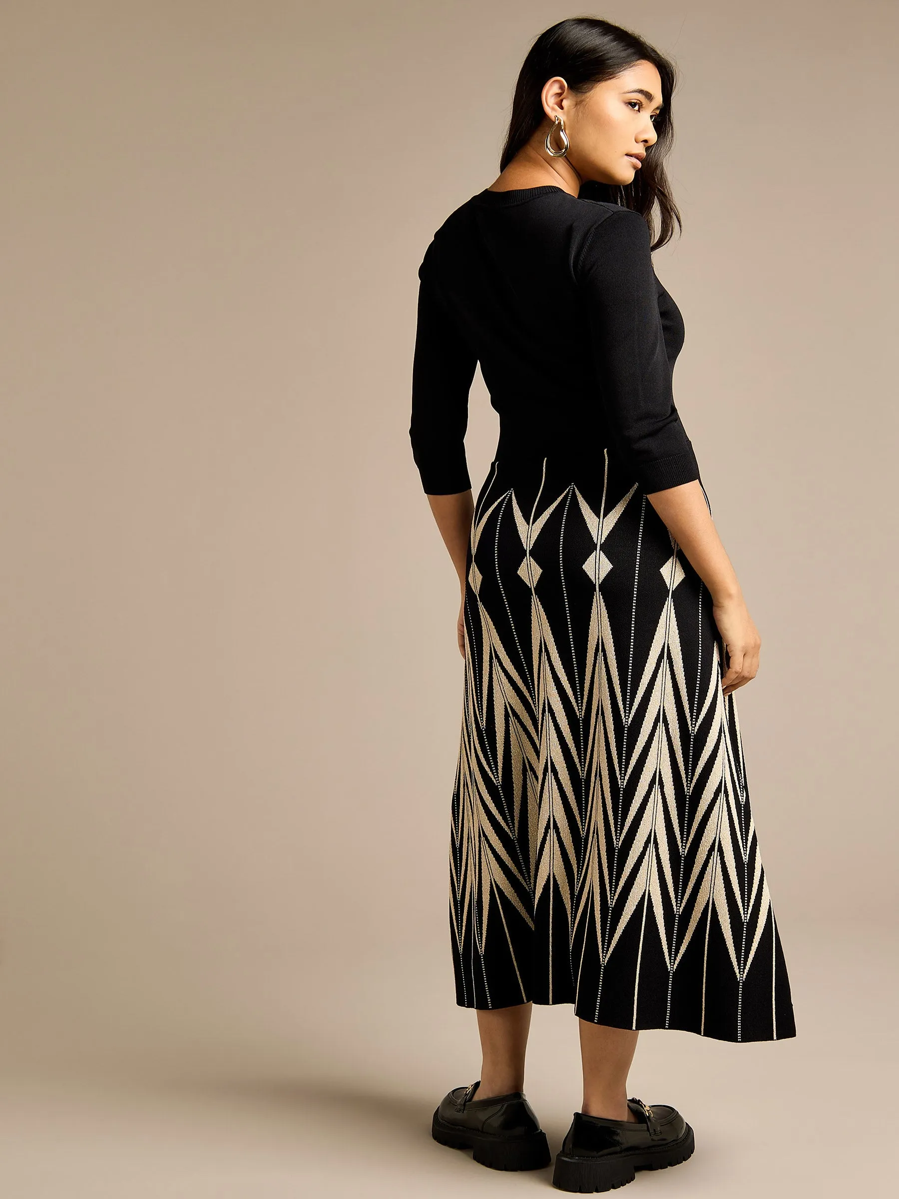 GWD Clover Geo Print Knitted Black Midi Dress sold by George W. Davies product image thumbnail 3