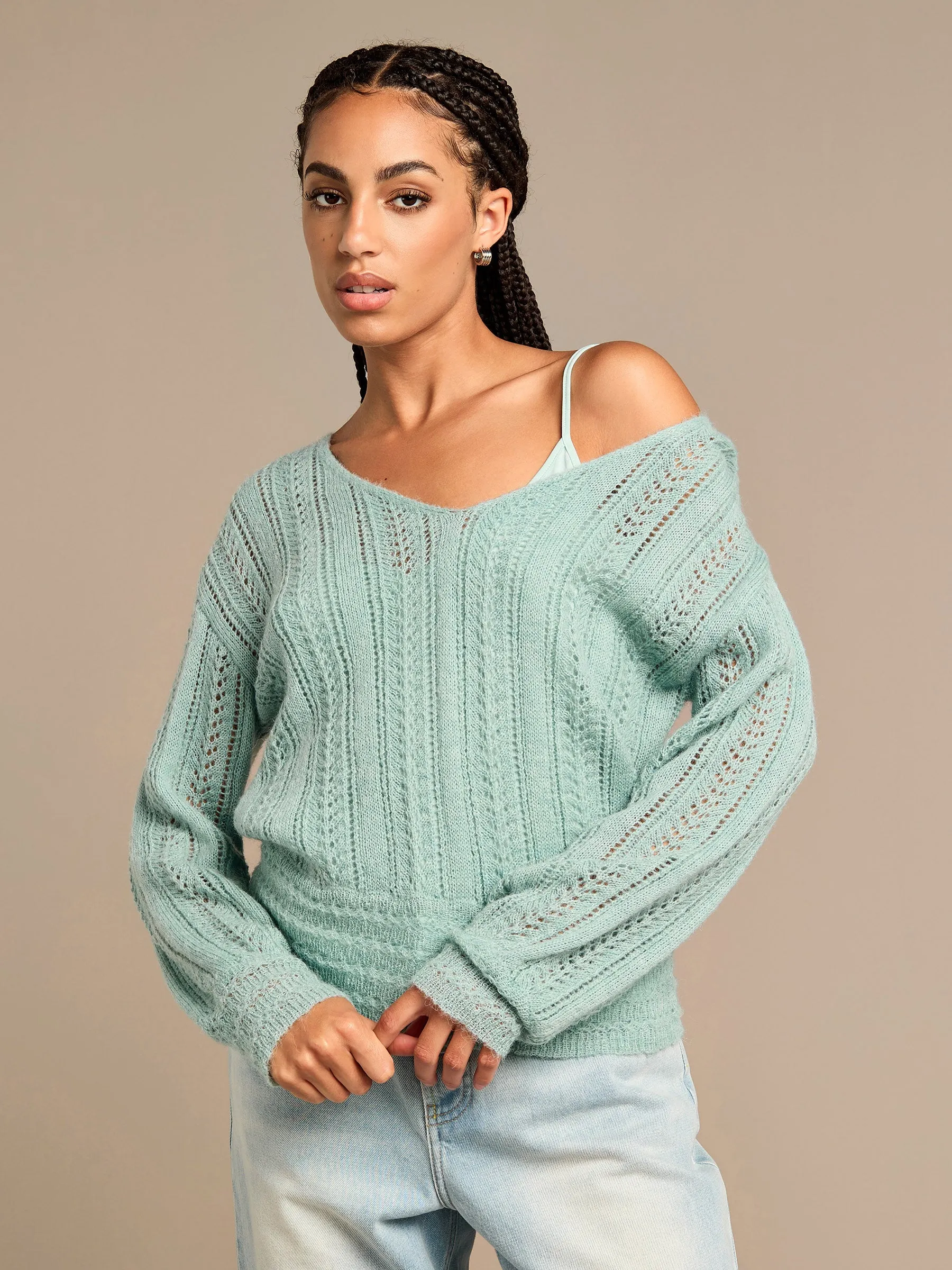 GWD Arla-Bailey Duck Egg Wool Knit Top sold by George W. Davies product image thumbnail 3