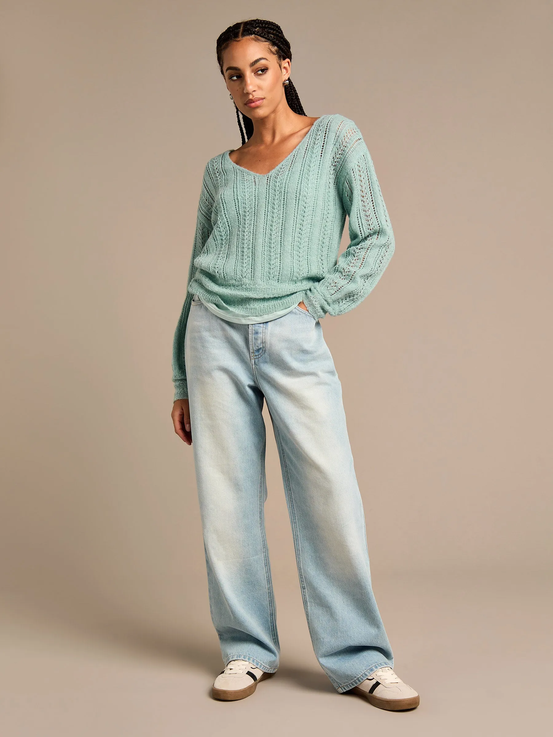 GWD Arla-Bailey Duck Egg Wool Knit Top sold by George W. Davies product image thumbnail 2