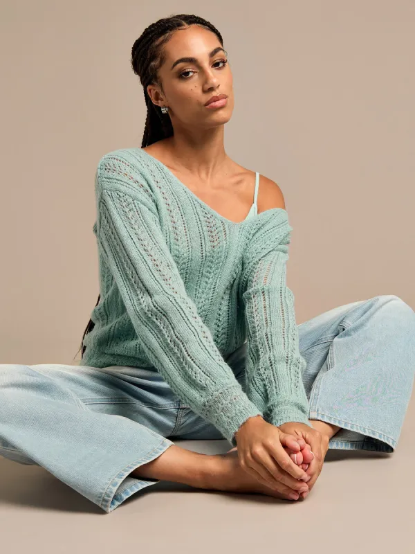 GWD Arla-Bailey Duck Egg Wool Knit Top sold by George W. Davies