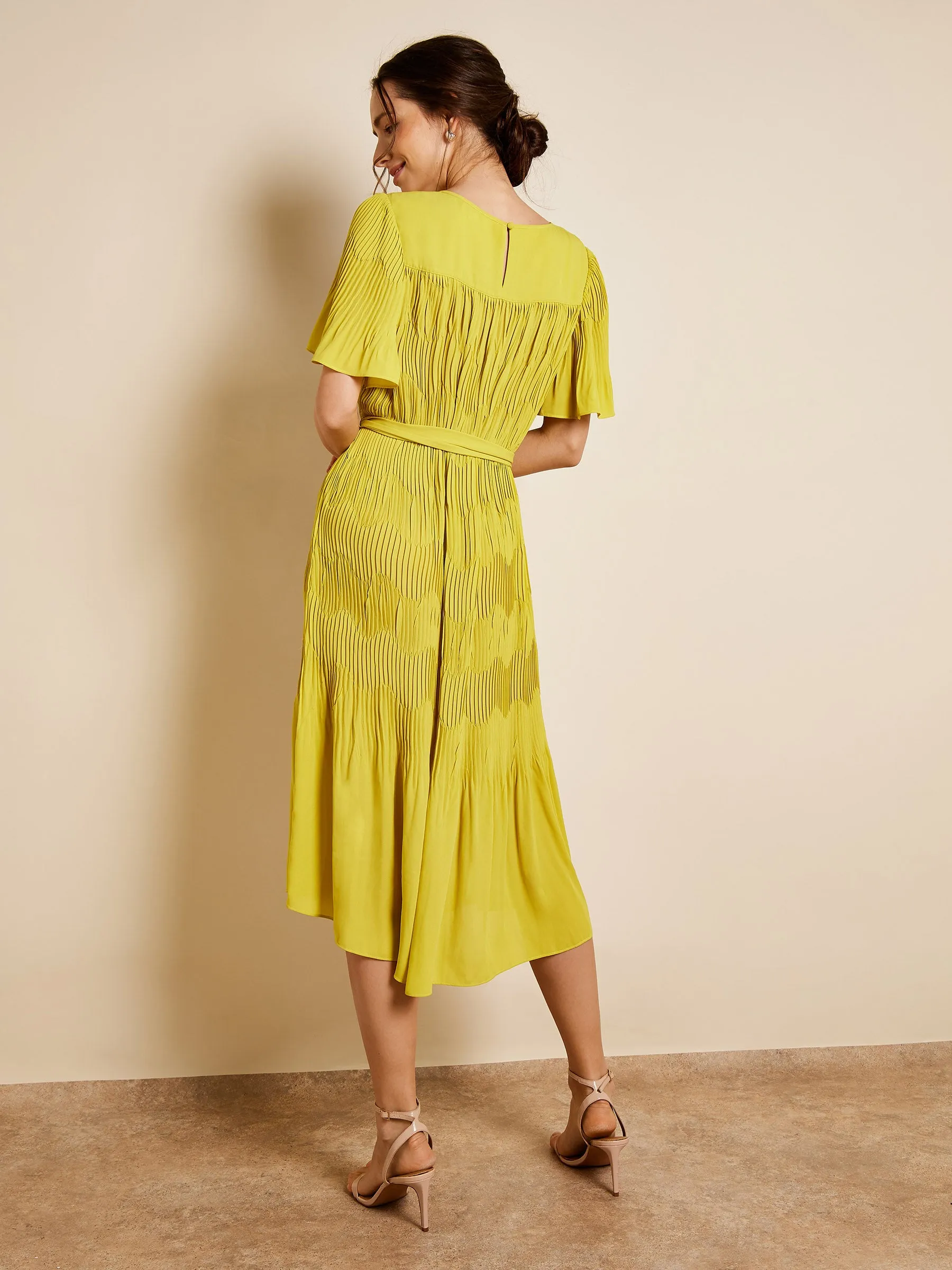 GWD Isla Pleated Chiffon Lime Midi Dress sold by George W. Davies product image thumbnail 4