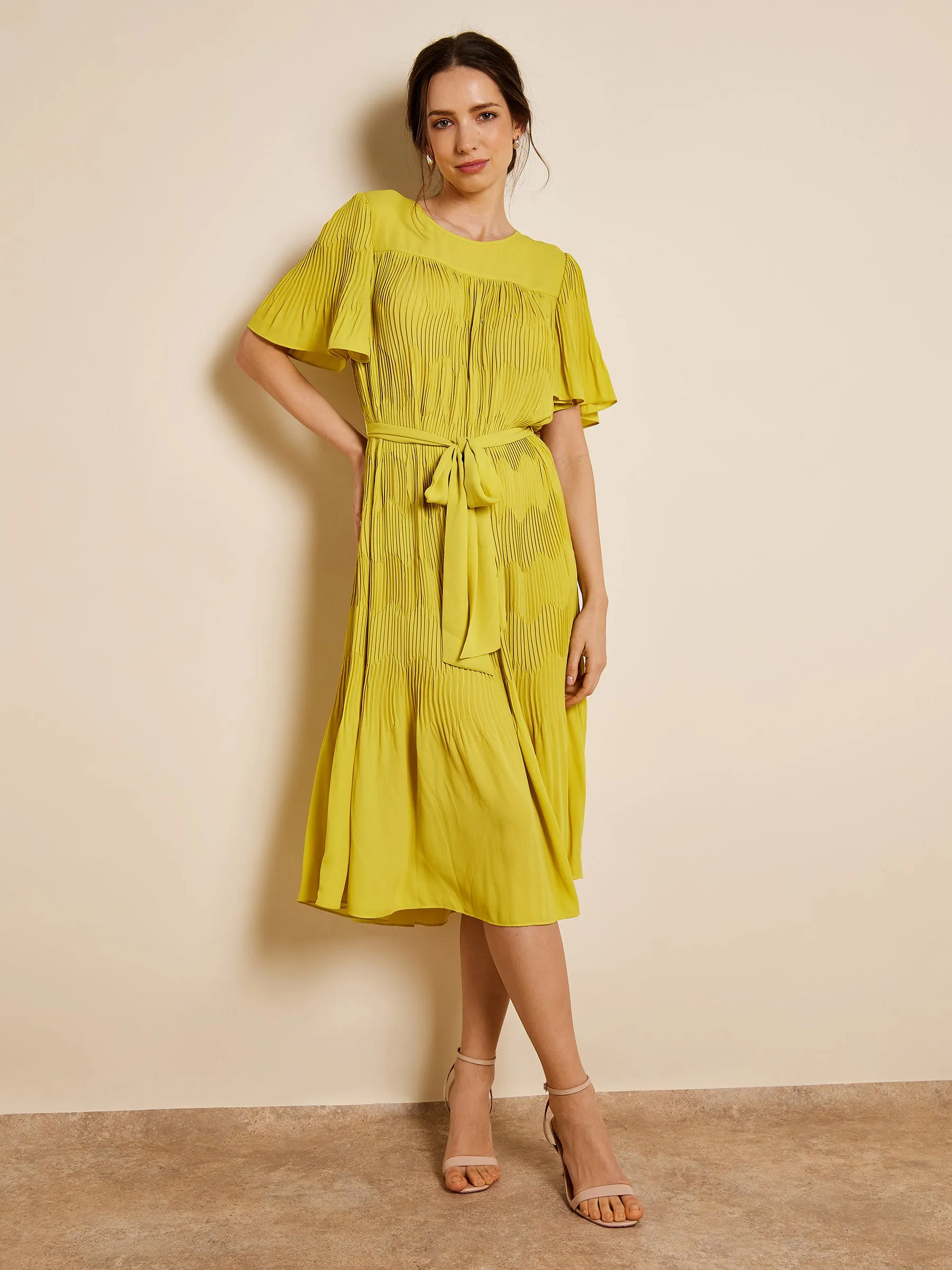 GWD Isla Pleated Chiffon Lime Midi Dress sold by George W. Davies product image thumbnail 2