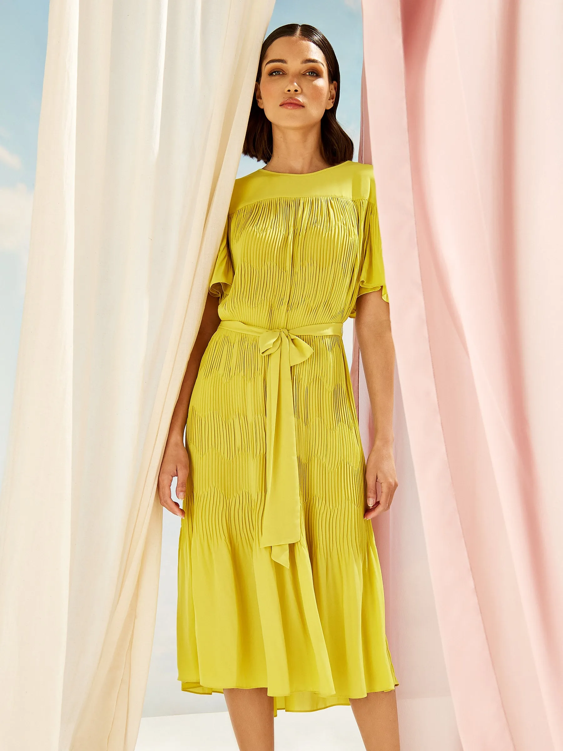 GWD Isla Pleated Chiffon Lime Midi Dress sold by George W. Davies product image thumbnail 5