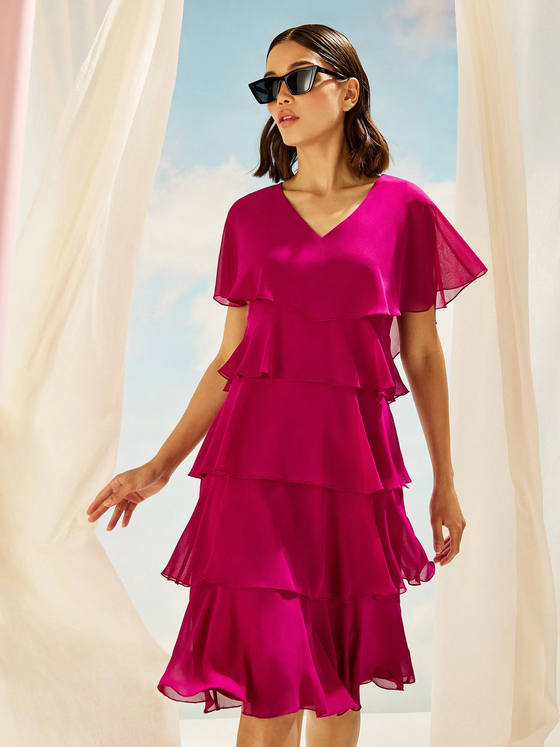 GWD Phoebe Tiered Chiffon Pink Dress sold by George W. Davies product image thumbnail 4