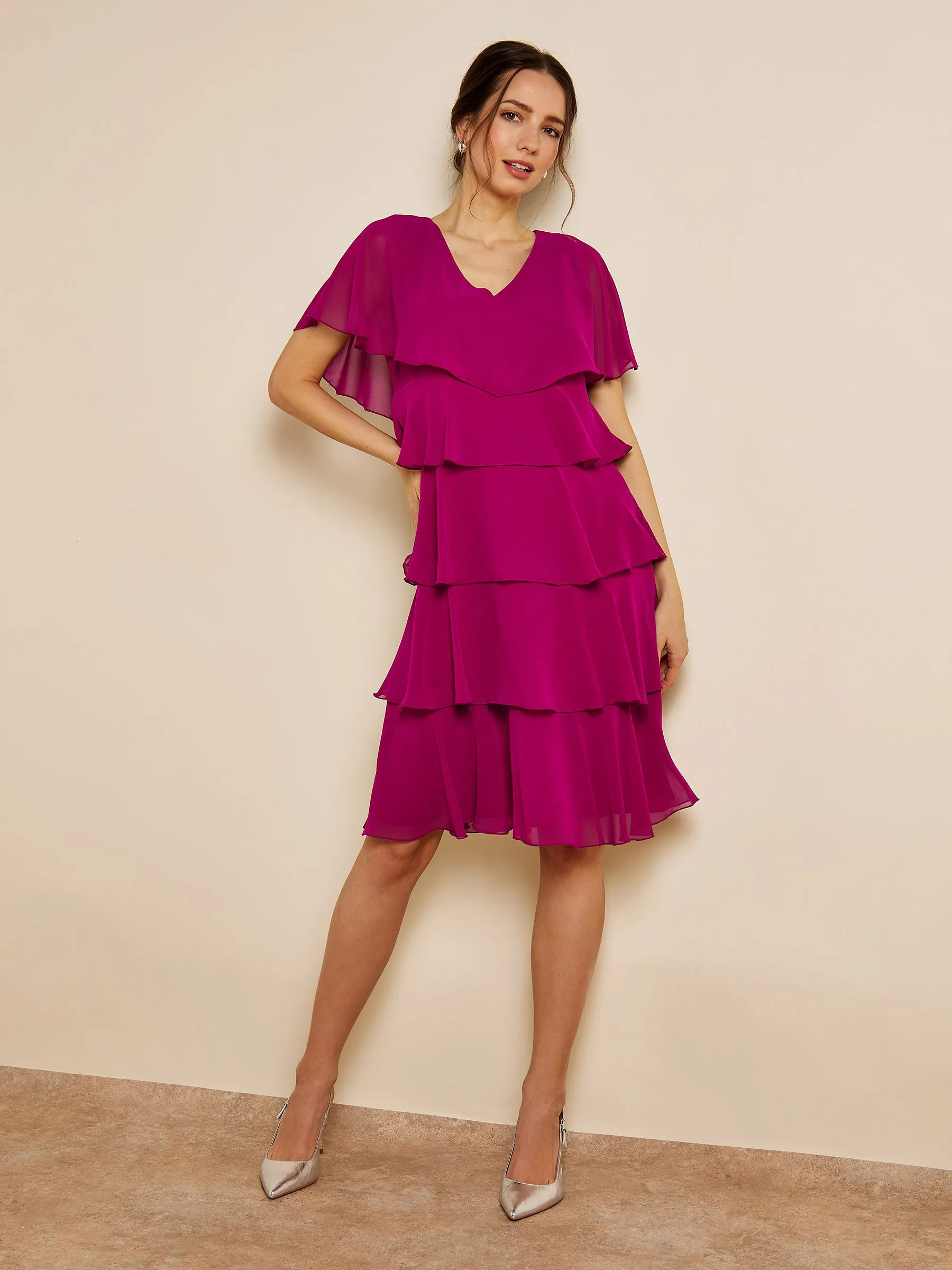 GWD Phoebe Tiered Chiffon Pink Dress sold by George W. Davies