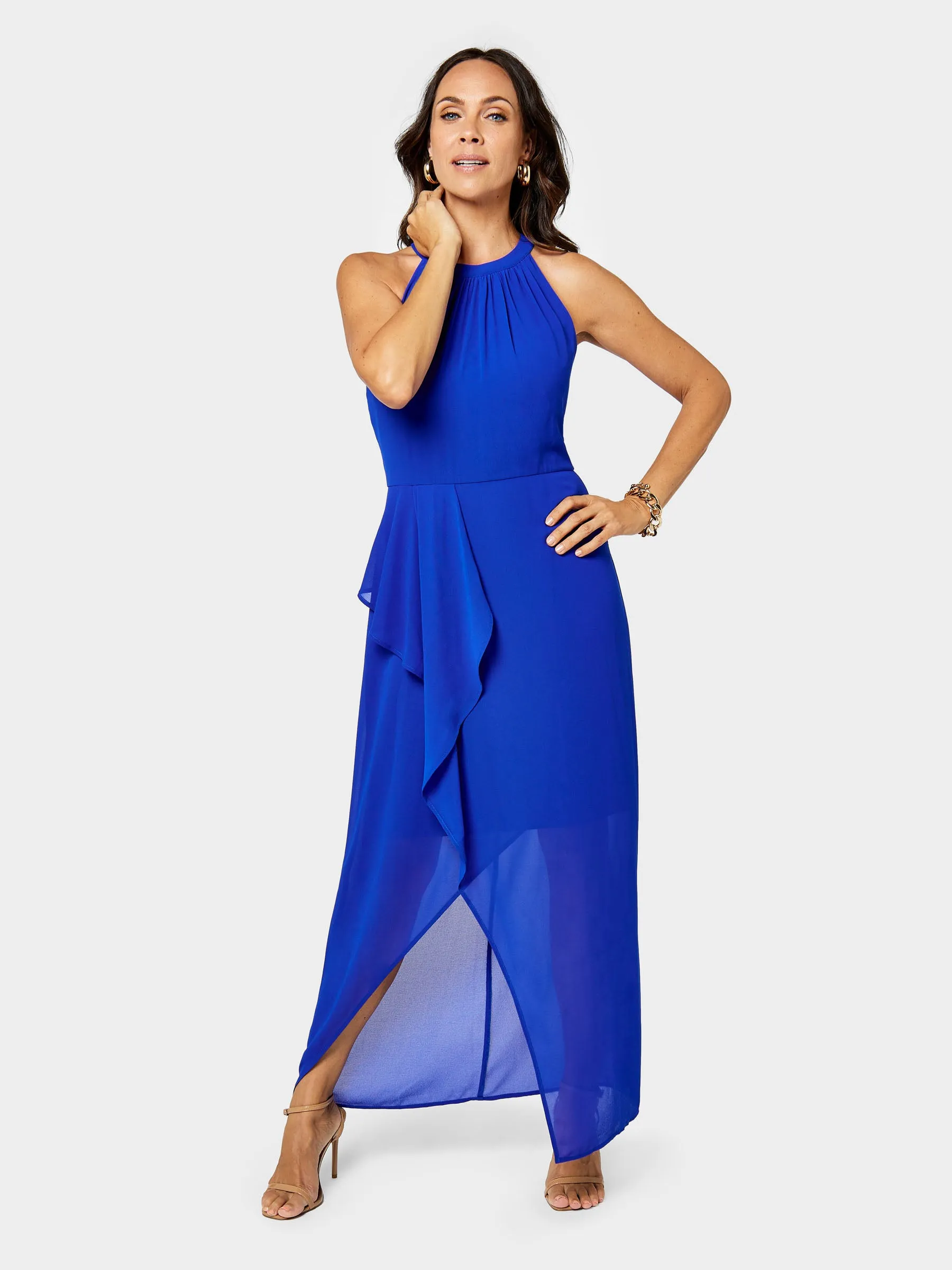 GWD Lotty Halter Neck Cobalt Blue Chiffon Maxi Dress sold by George W. Davies